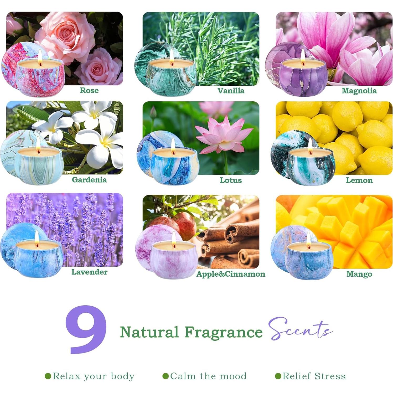 Juego de 9 Velas Aromáticas de Cera de Soja KEARLGMBH