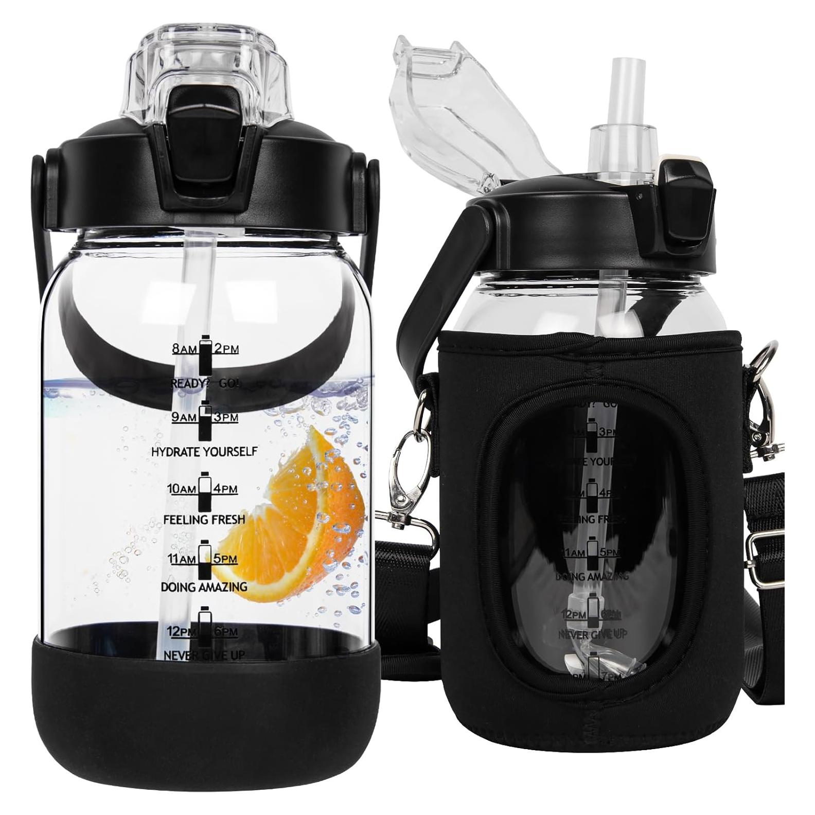 Botella de Agua de Vidrio Seekua 1L con Pajilla y Funda