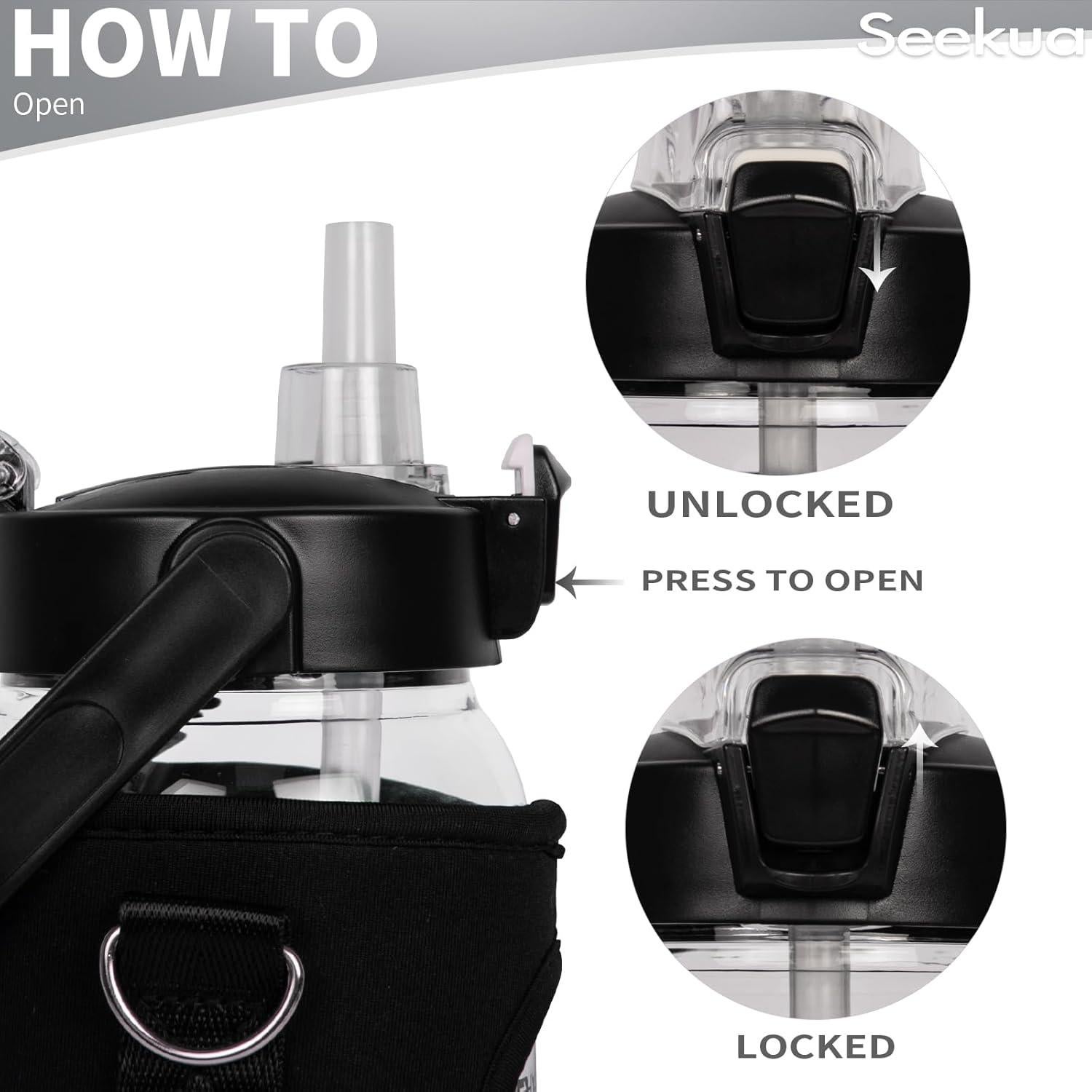 Botella de Agua de Vidrio Seekua 1L con Pajilla y Funda