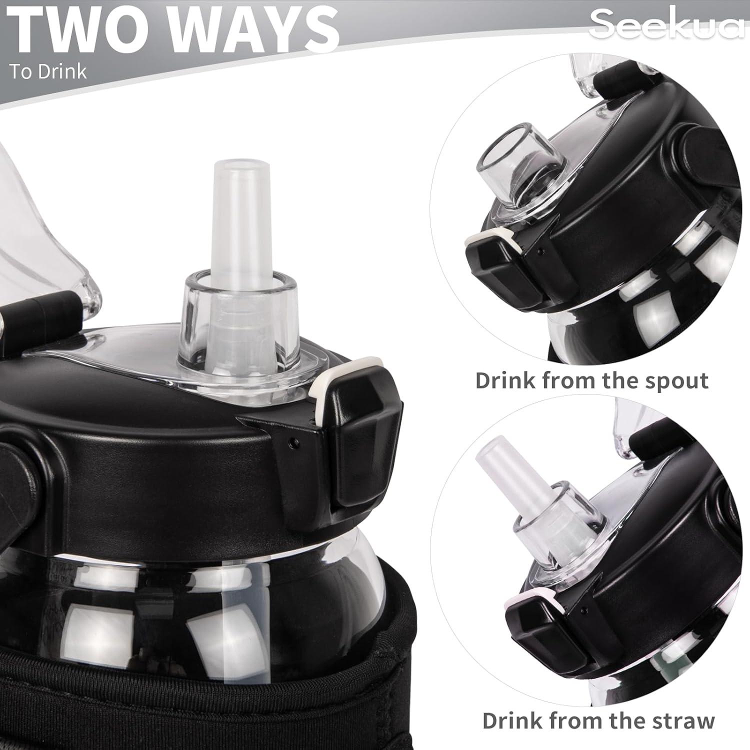 Botella de Agua de Vidrio Seekua 1L con Pajilla y Funda