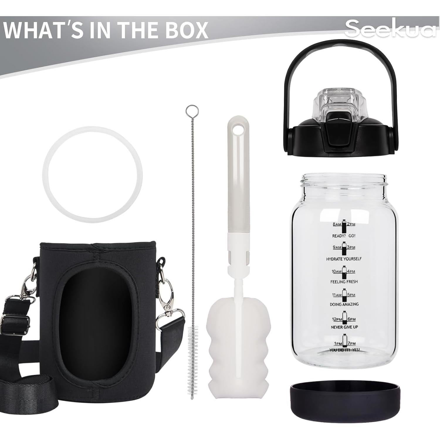 Botella de Agua de Vidrio Seekua 1L con Pajilla y Funda