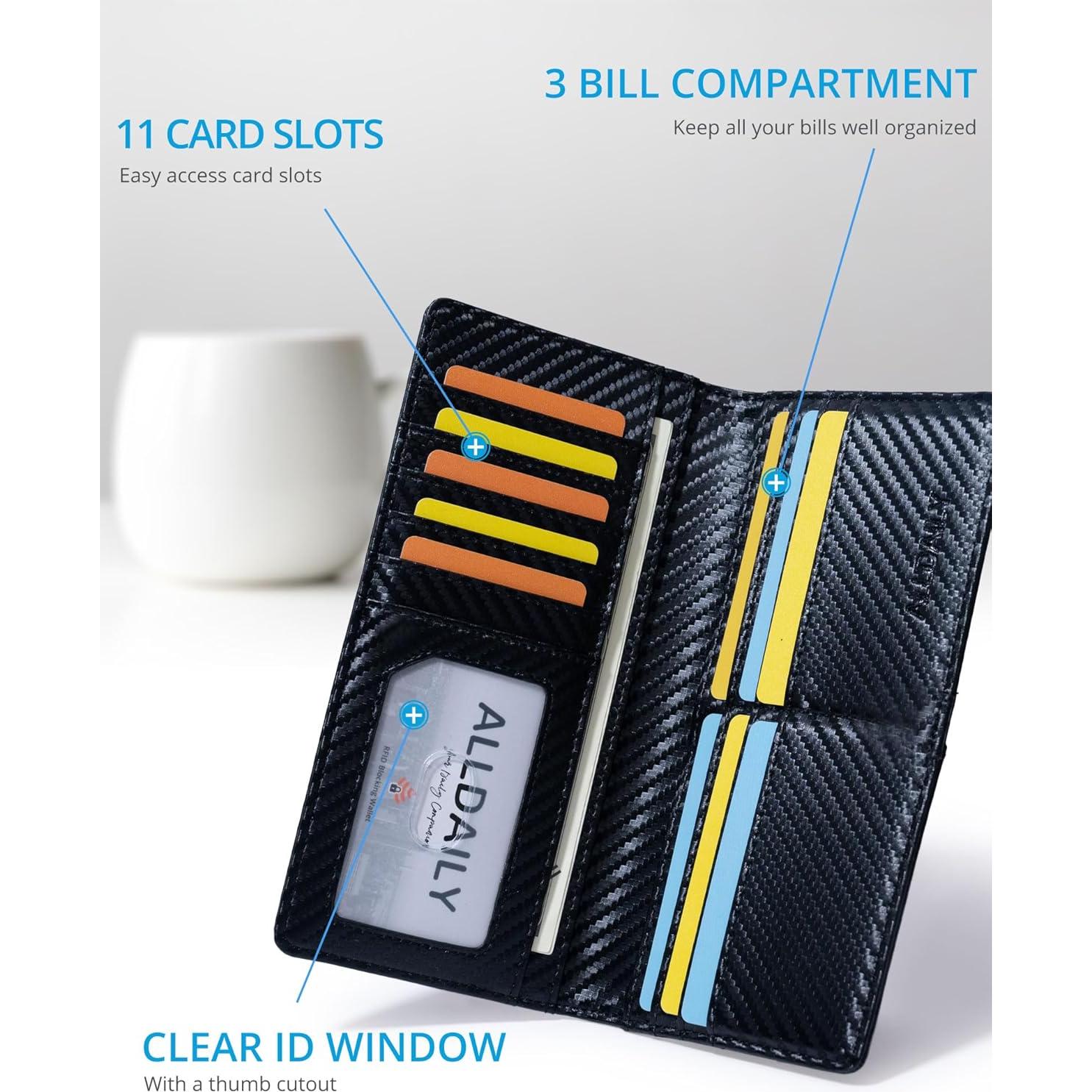 Billetera Bifold Slim Alldaily para Hombres con Bloqueo RFID - Cuero Sintético Negro