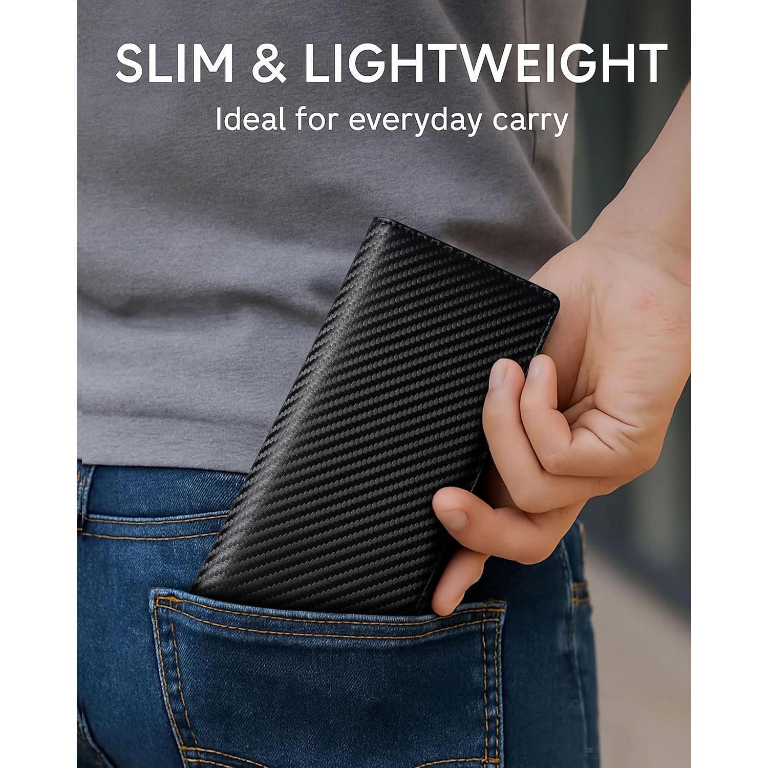 Billetera Bifold Slim Alldaily para Hombres con Bloqueo RFID - Cuero Sintético Negro