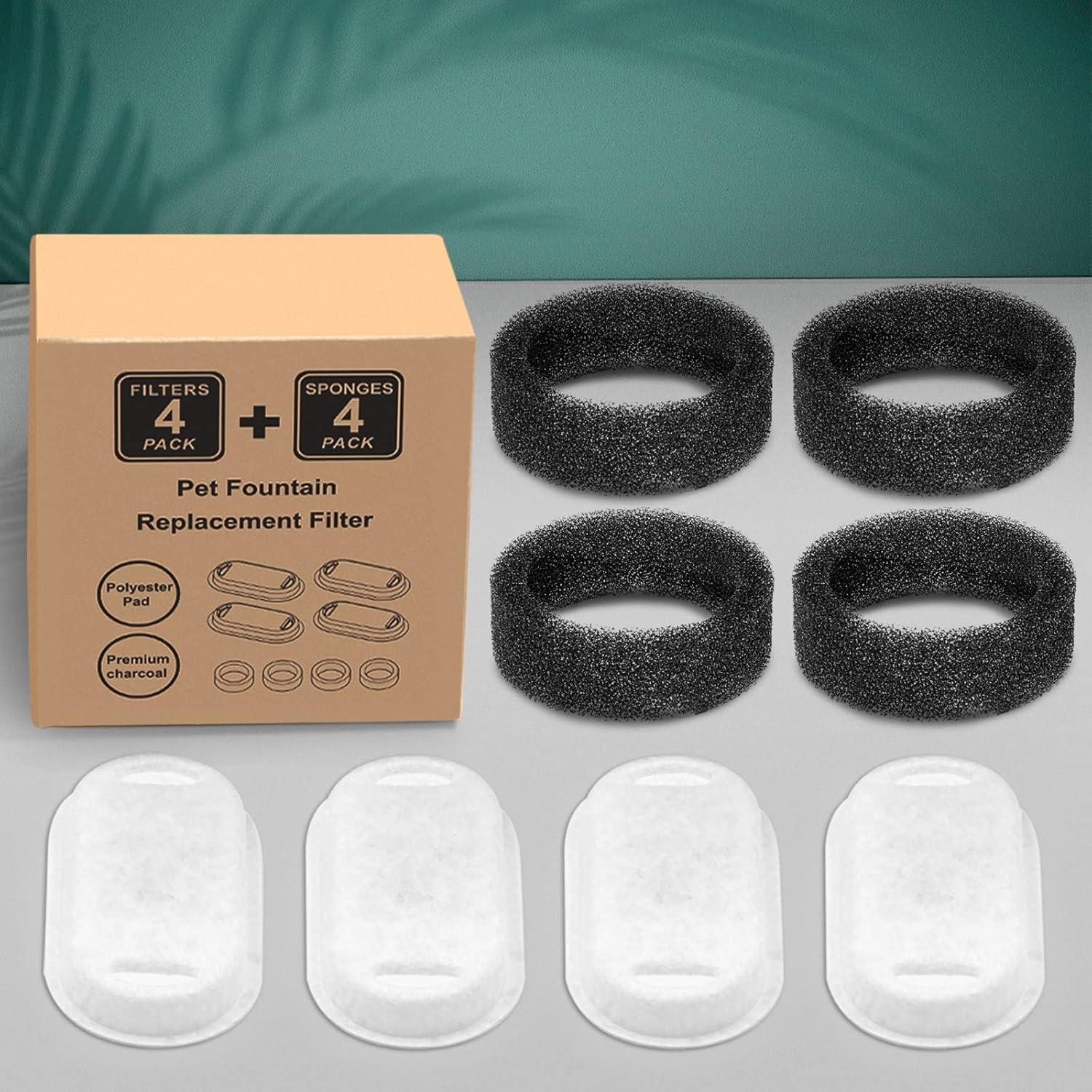 Filtros de agua para gatos Monsin - Paquete de 4 filtros y esponjas