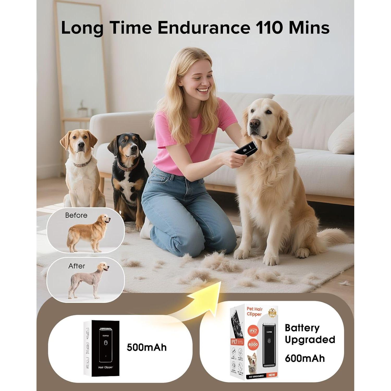Cortadora de Pelo de Mascotas LEMULEGU Inalámbrica Impermeable
