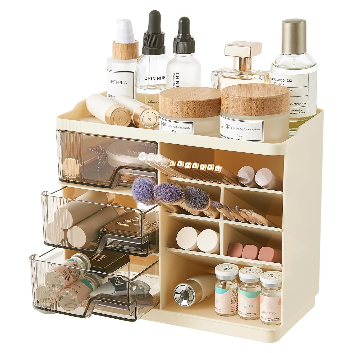 Organizador de Maquillaje UFORU Blanco Crema 3 Cajones 4 Compartimentos