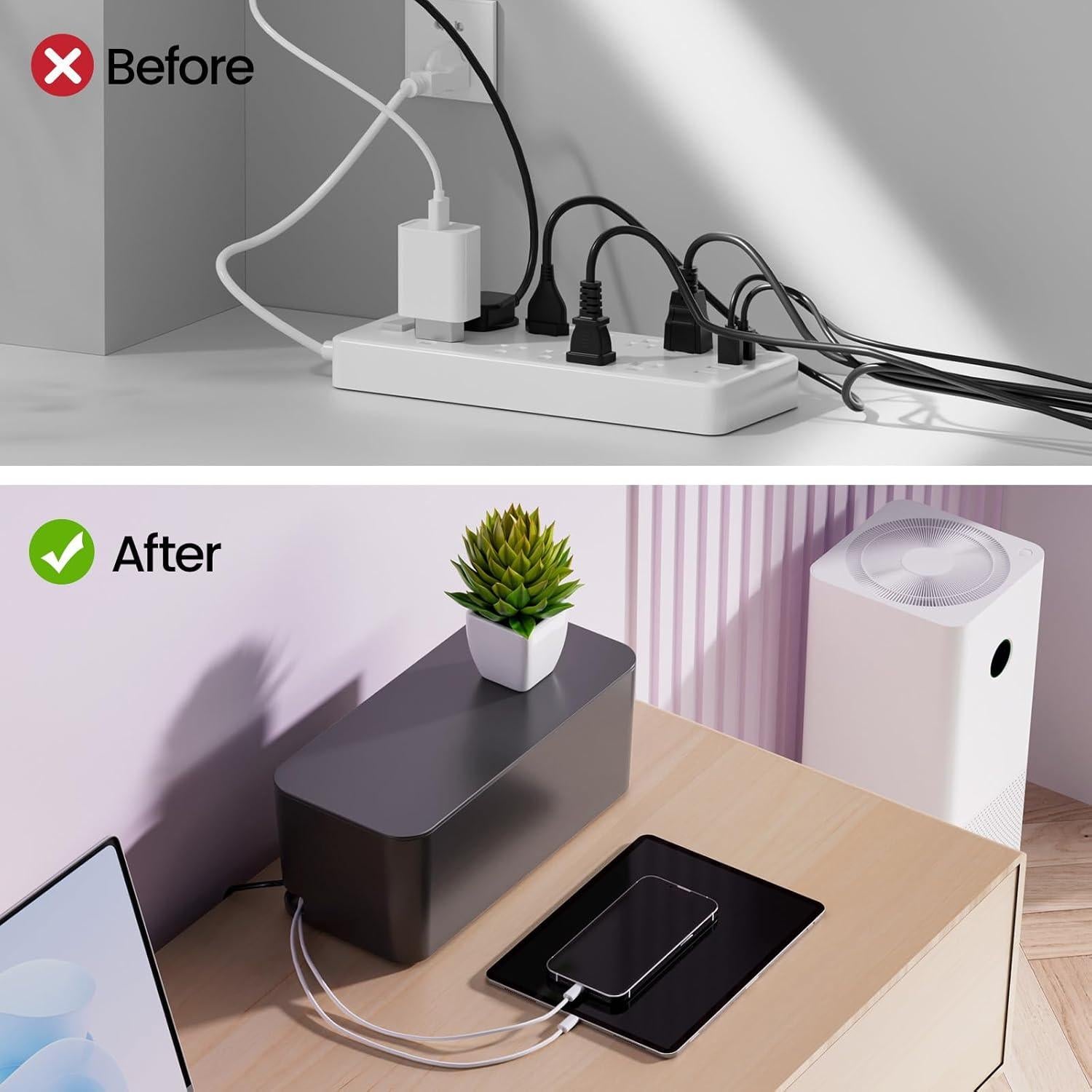 Caja Organizadora de Cables Delamu 2 Pack Negro - Grande y Mediana