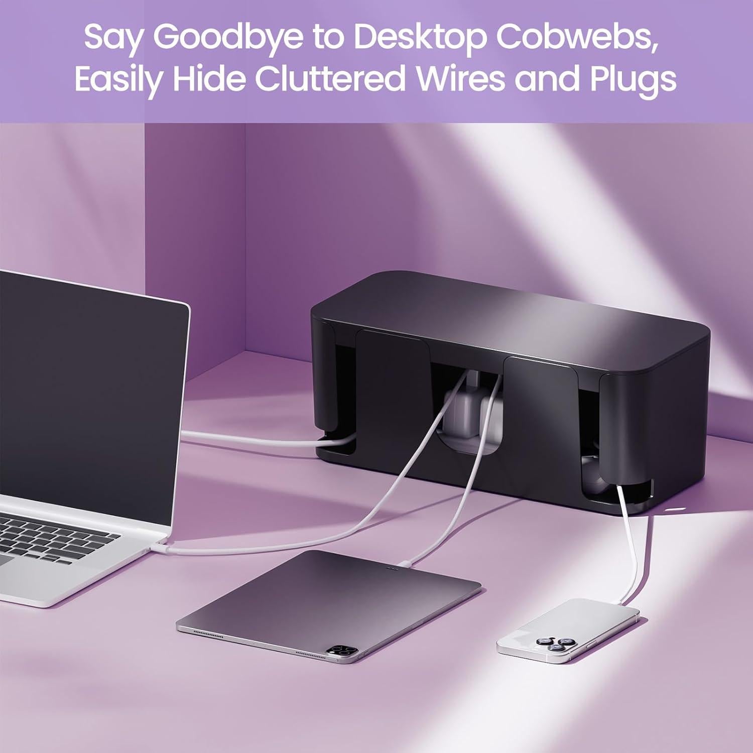 Caja Organizadora de Cables Delamu 2 Pack Negro - Grande y Mediana