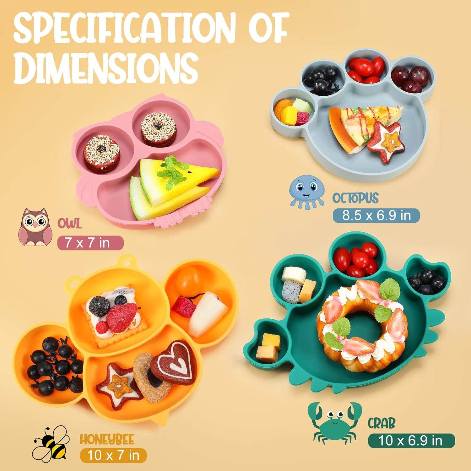 Platos de Silicona para Bebés Maxdot 4 Pcs Divididos Apto Microondas