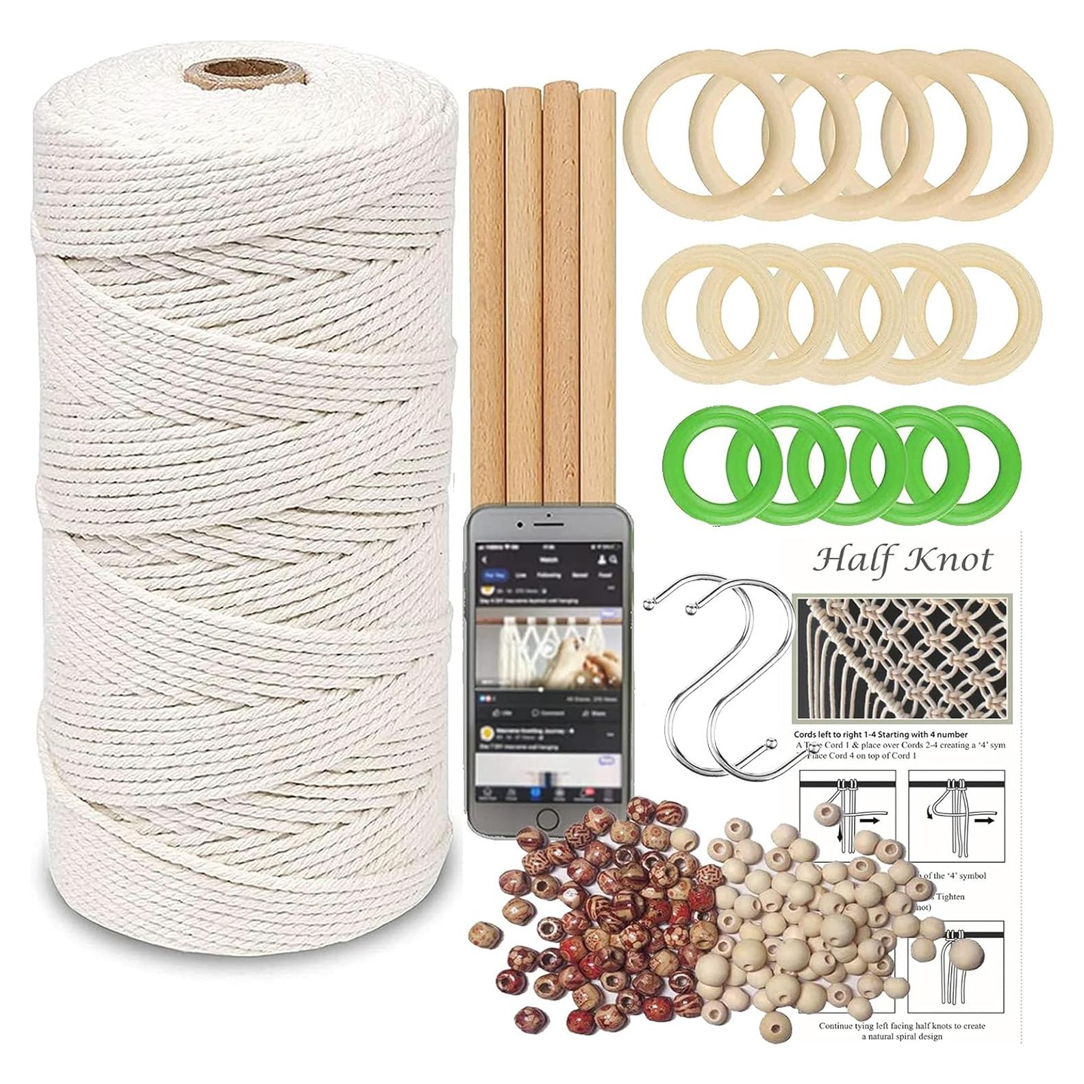 Kit de Macramé LECZIVOEN 109 Yards 3mm Algodón Natural DIY