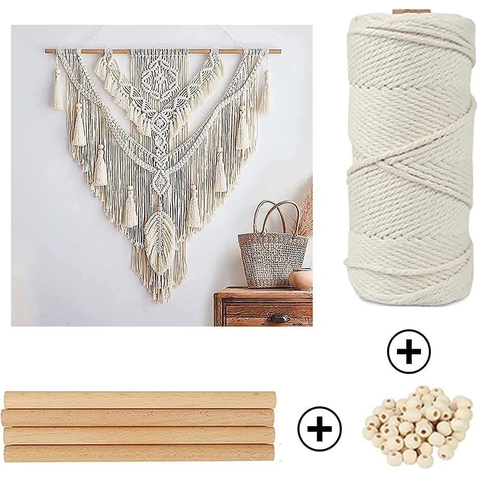 Kit de Macramé LECZIVOEN 109 Yards 3mm Algodón Natural DIY