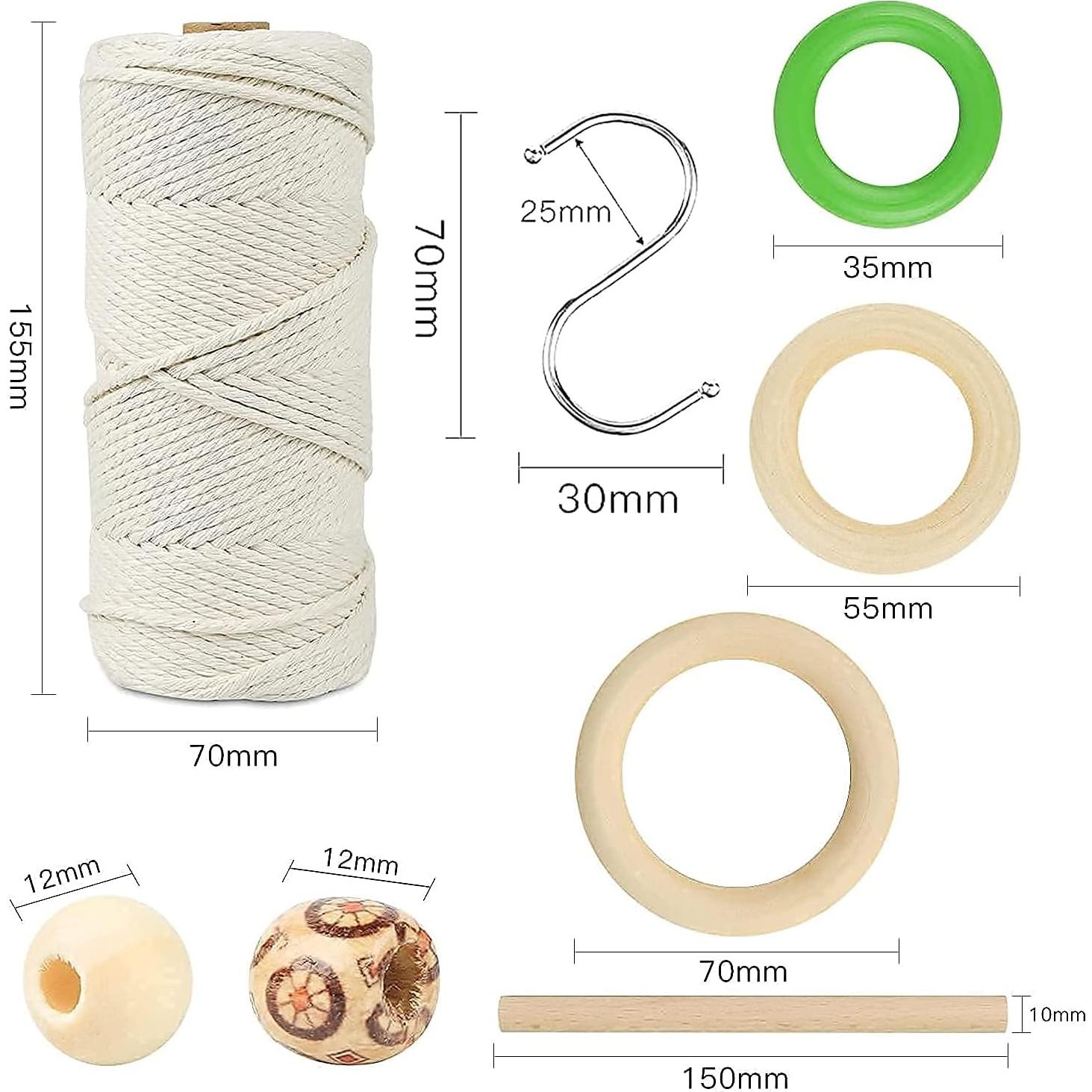 Kit de Macramé LECZIVOEN 109 Yards 3mm Algodón Natural DIY