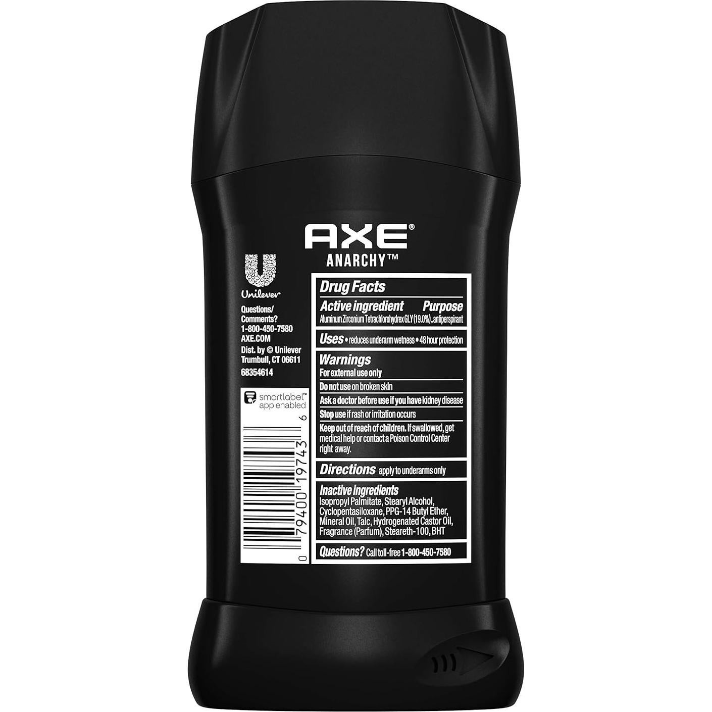 AXE Desodorante Antitranspirante Barra Hombres Anarquía 76.5 g Doble