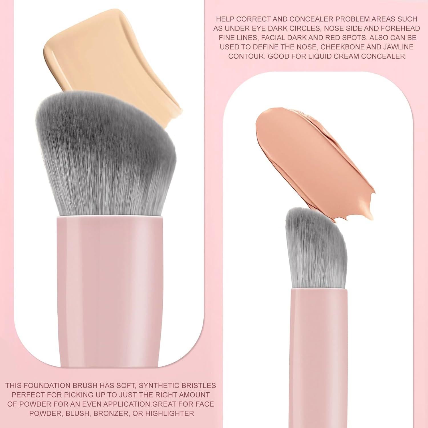 Brocha de Maquillaje Kabuki Angulada KINGMAS Rosa 16.8cm