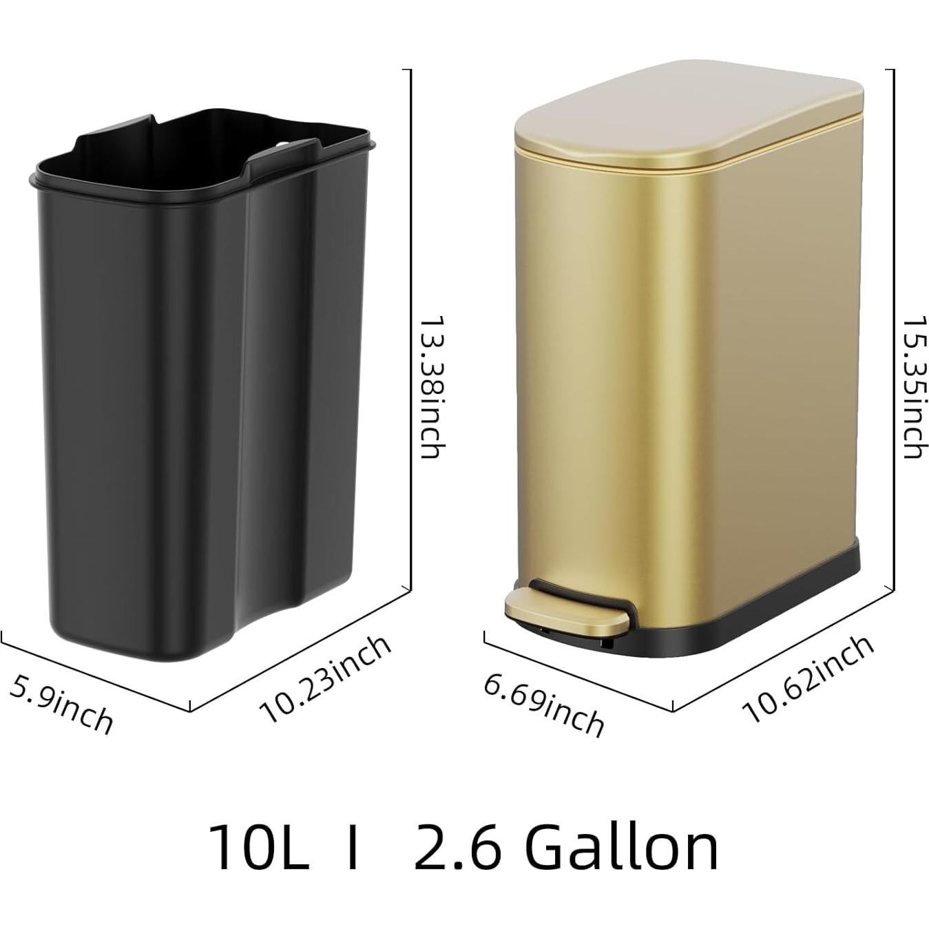 Bote de Basura Slim KSSKSS 10L Acero Inoxidable Dorado