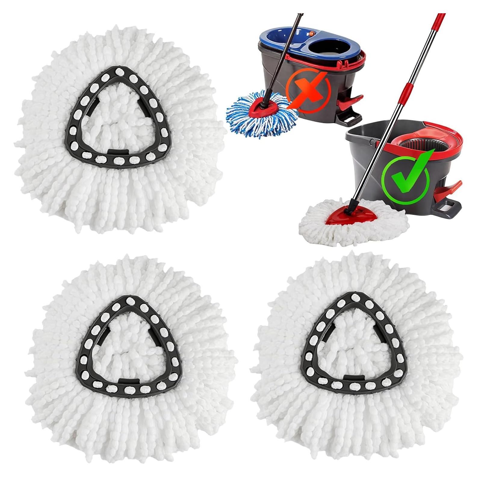 3 Pack Mop Heads Replacements, Spin Mop Replacement Heads Compatible O-Ceda EasyWring 1-Tank System, Microfiber Mop Refills, Easy Cleaning Mop Replace Head