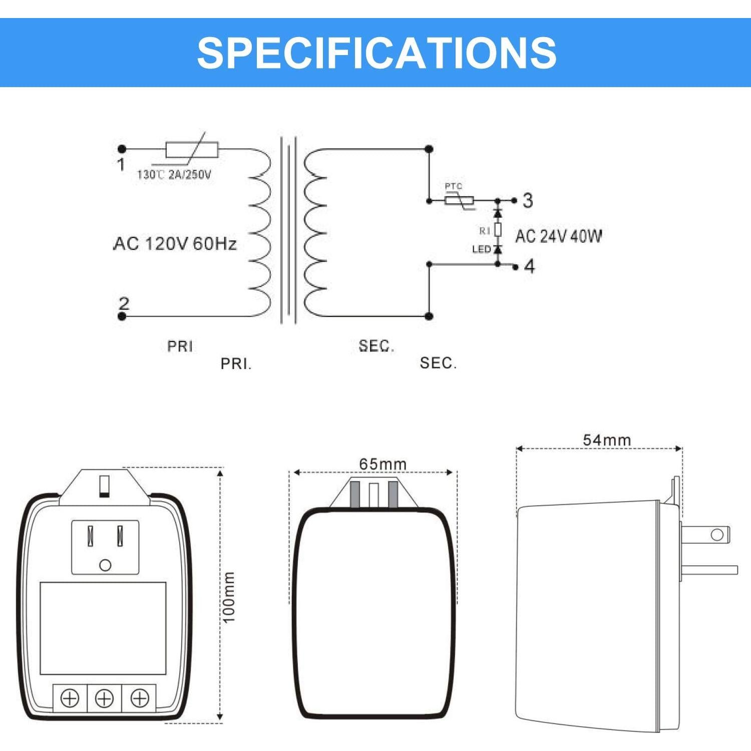 Transformador Hotop 24V 40VA Enchufable con Fusible PTC
