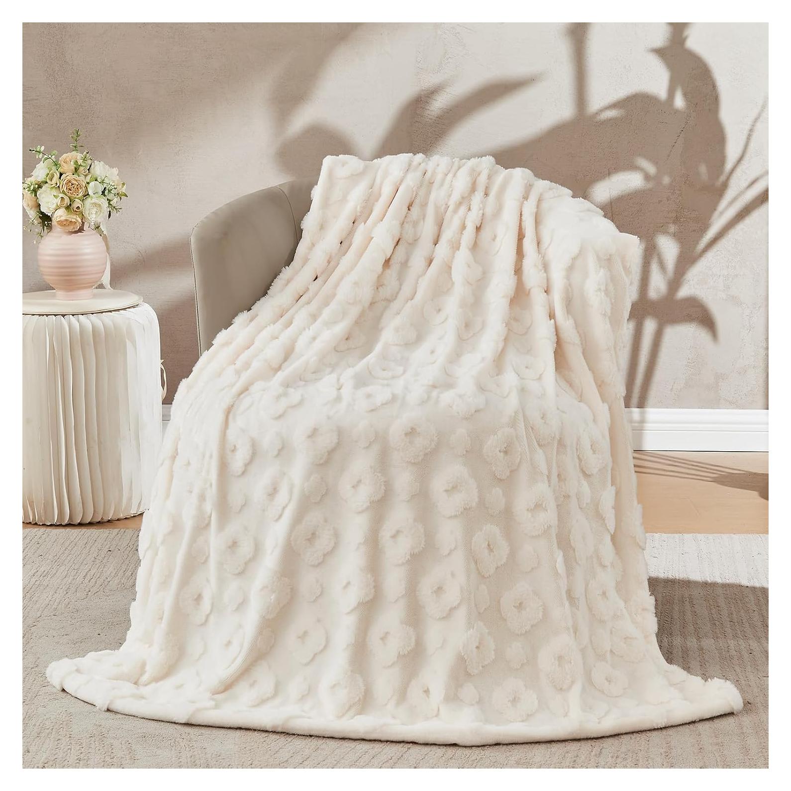 Manta de piel sintética Lotus Karen 178x203 cm blanca suave