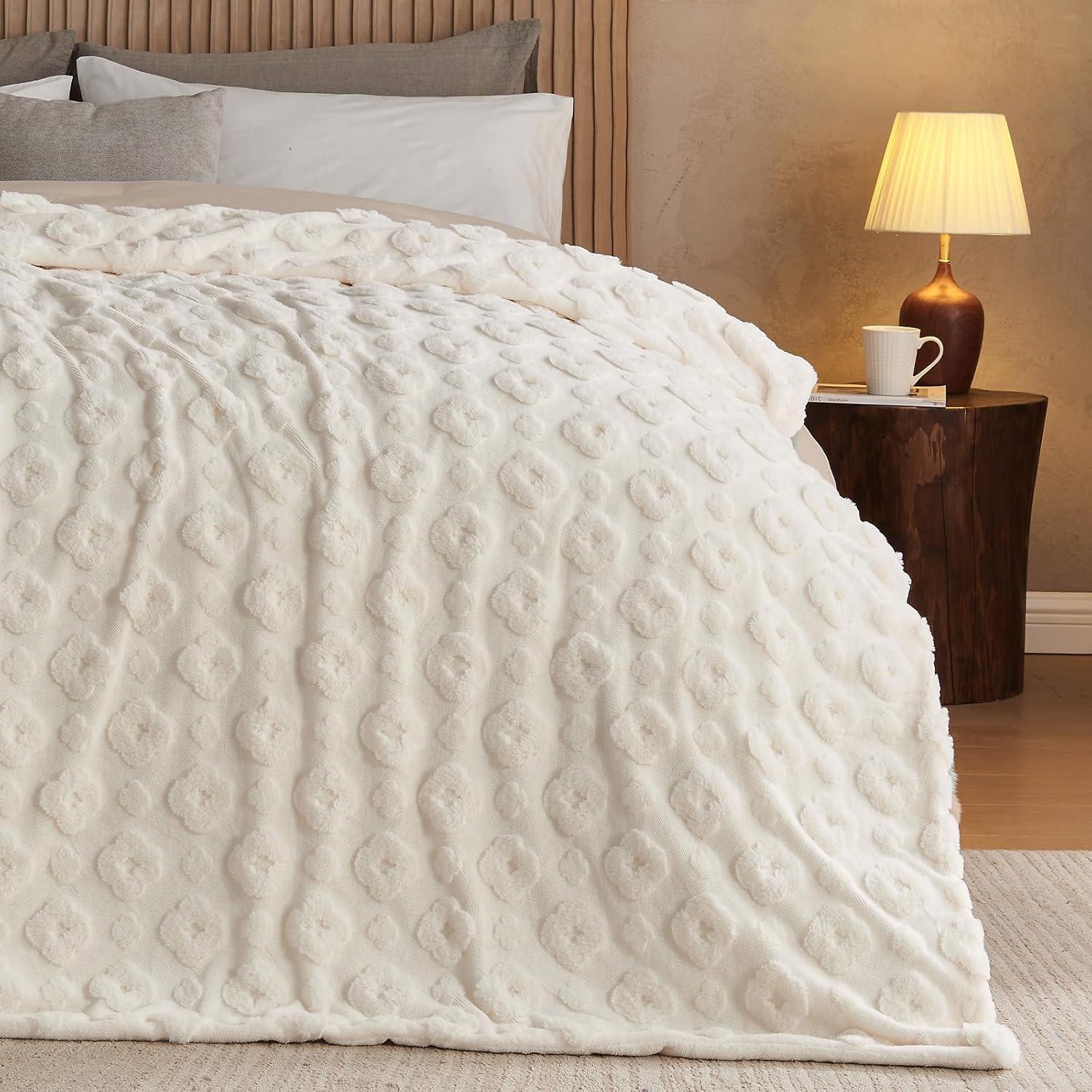 Manta de piel sintética Lotus Karen 178x203 cm blanca suave