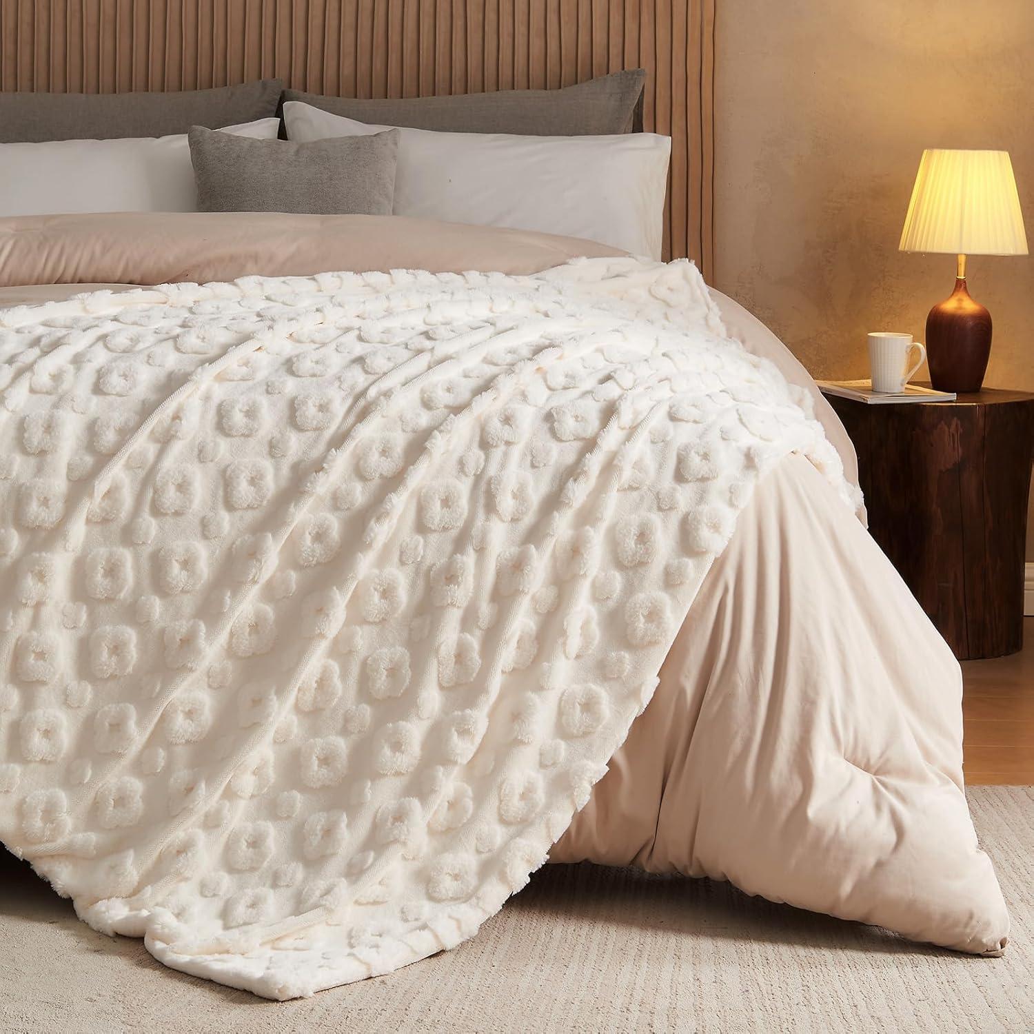 Manta de piel sintética Lotus Karen 178x203 cm blanca suave