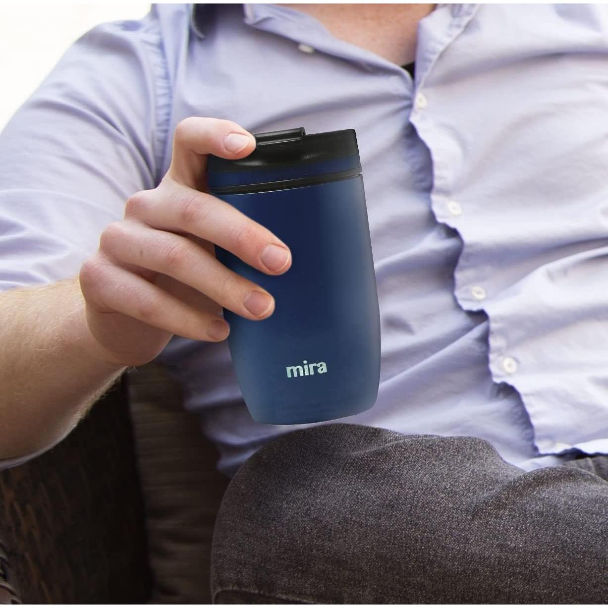 Taza de Café de Viaje MIRA 12 oz Acero Inoxidable Azul