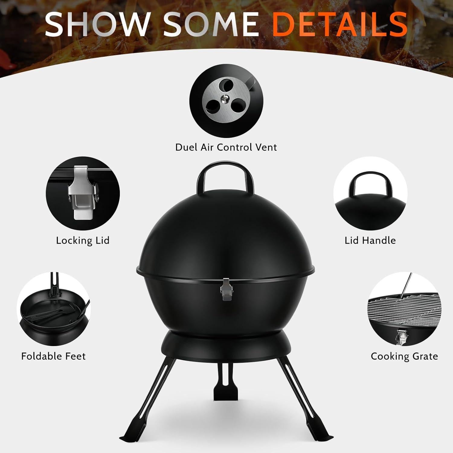 Parrilla de Barbacoa Portátil MAISON BACKYARDS 35.6 cm Carbón