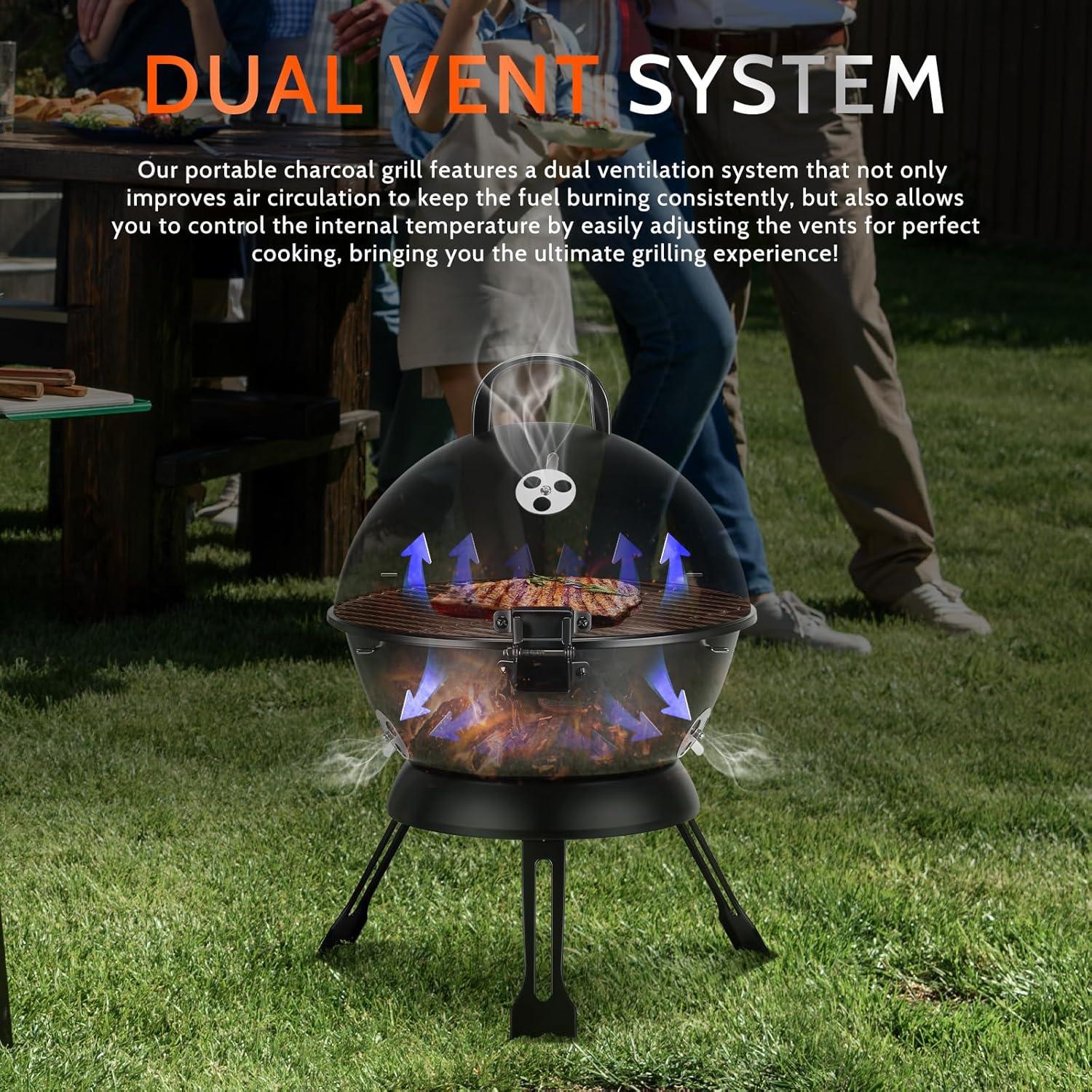 Parrilla de Barbacoa Portátil MAISON BACKYARDS 35.6 cm Carbón