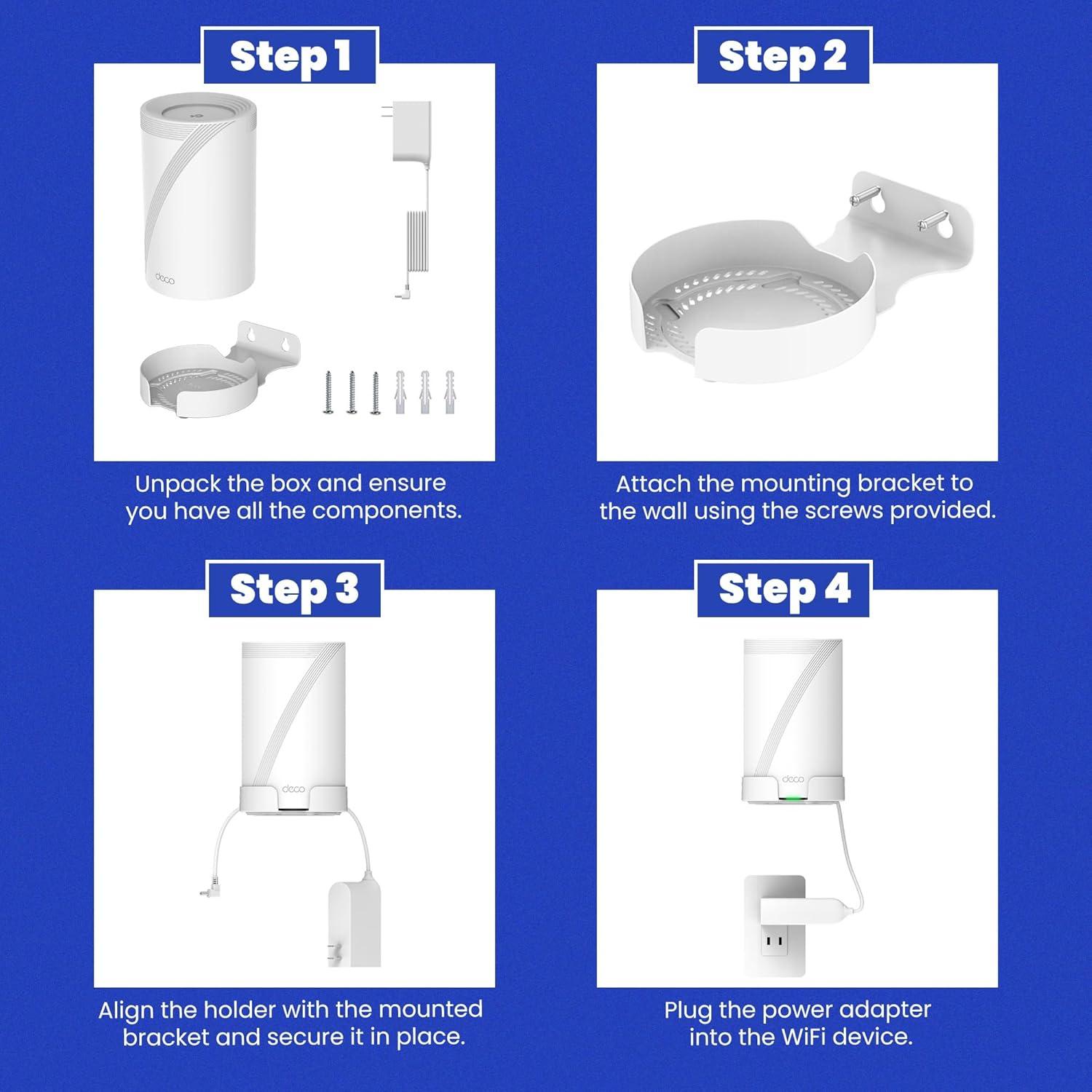 Soporte de Pared para TP-Link Deco BE63/BE65/BE67/BE68/BE10000/BE11000/BE14000 - Aluminio Blanco con Estante para Cables