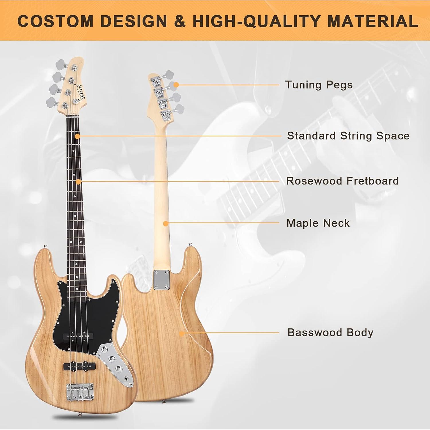 Guitarra Eléctrica Bajo GJ Glarry 4 Cuerdas Amarillo Natural