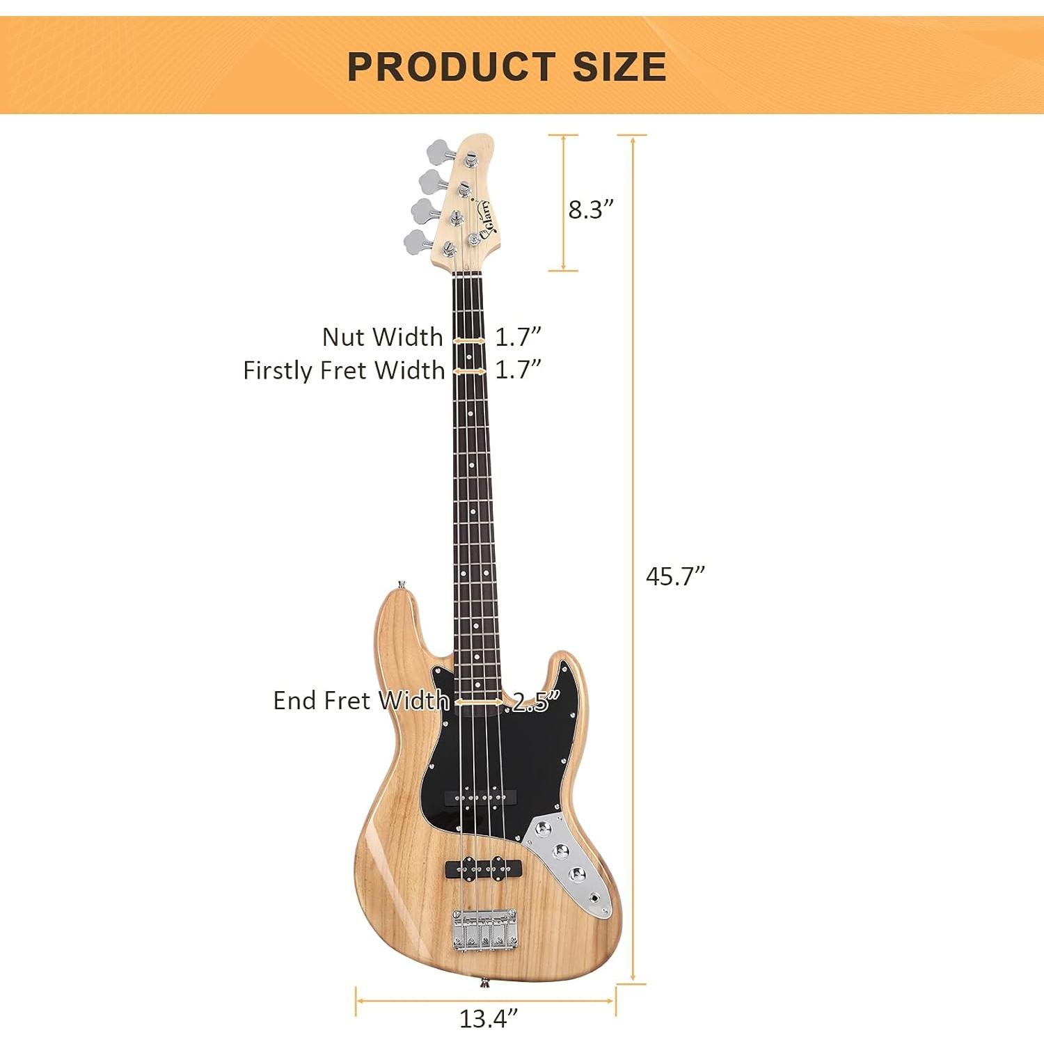Guitarra Eléctrica Bajo GJ Glarry 4 Cuerdas Amarillo Natural