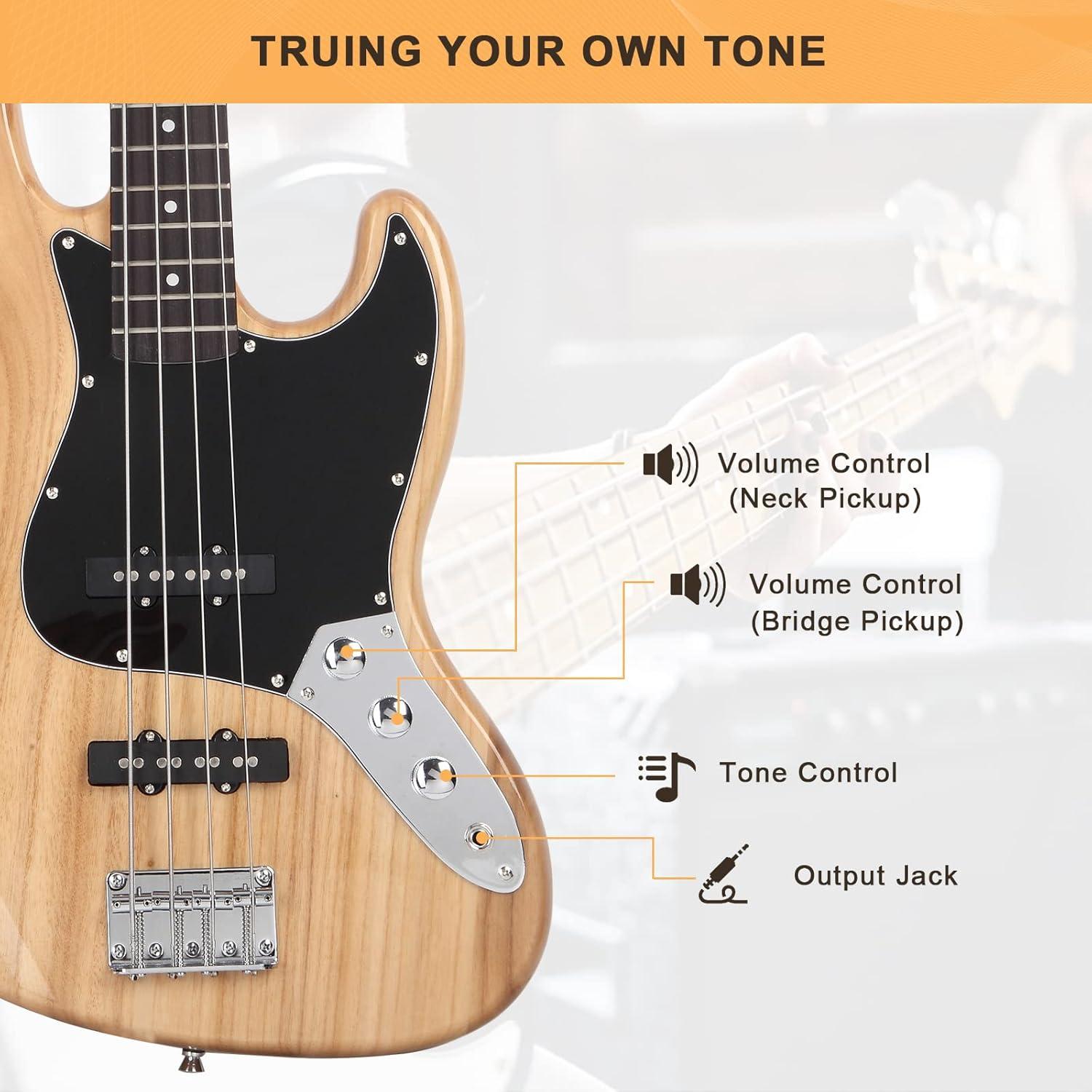 Guitarra Eléctrica Bajo GJ Glarry 4 Cuerdas Amarillo Natural