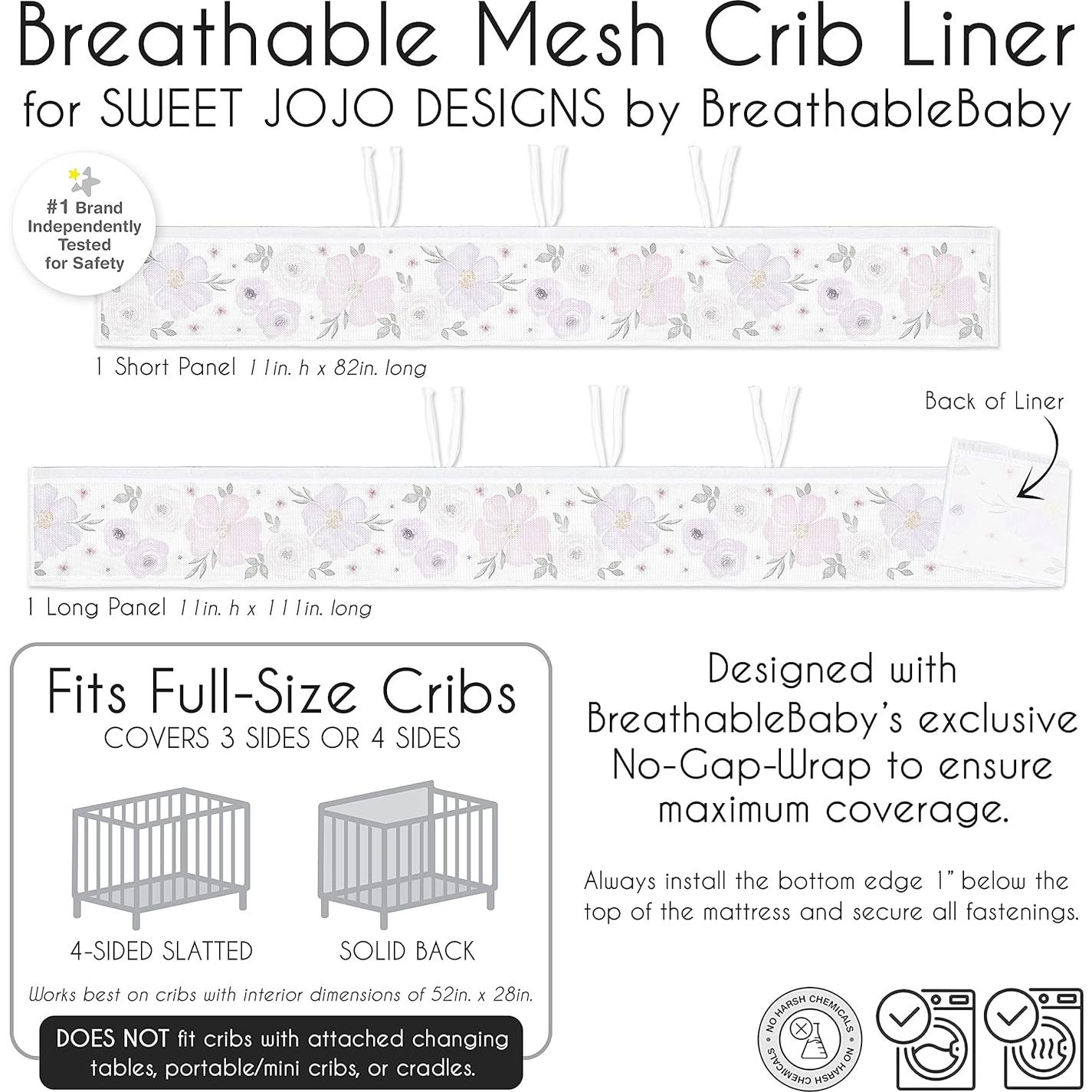 Forro de Cuna de Malla Sweet Jojo Designs 2 Piezas Floral Lavanda