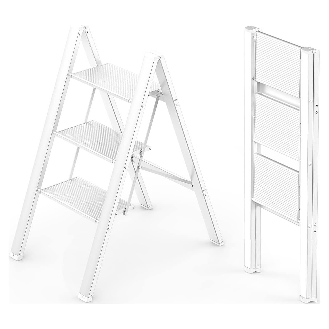 Escalera de 3 pasos WOA WOA, aluminio ligero, blanca