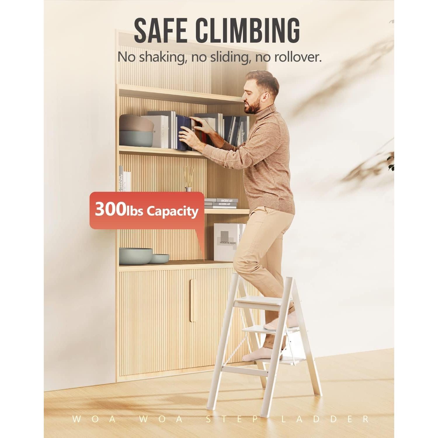 Escalera de 3 pasos WOA WOA, aluminio ligero, blanca