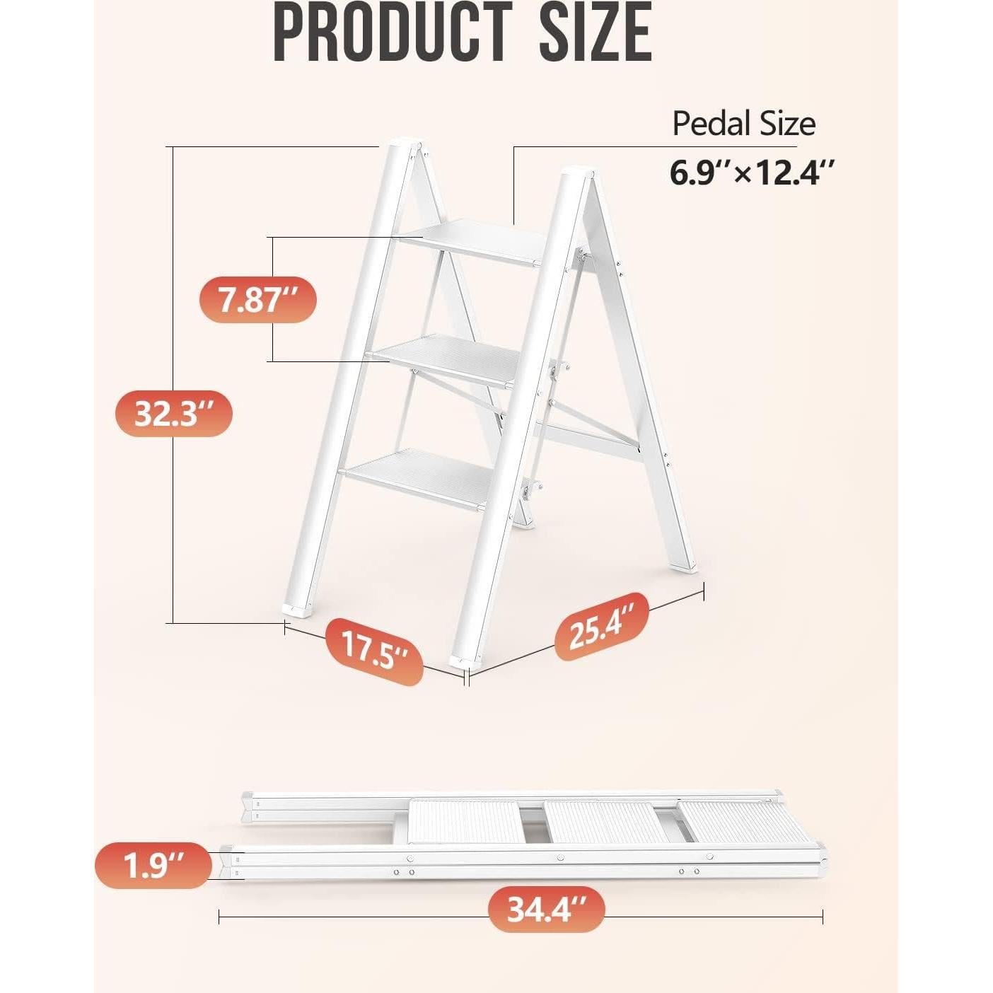 Escalera de 3 pasos WOA WOA, aluminio ligero, blanca