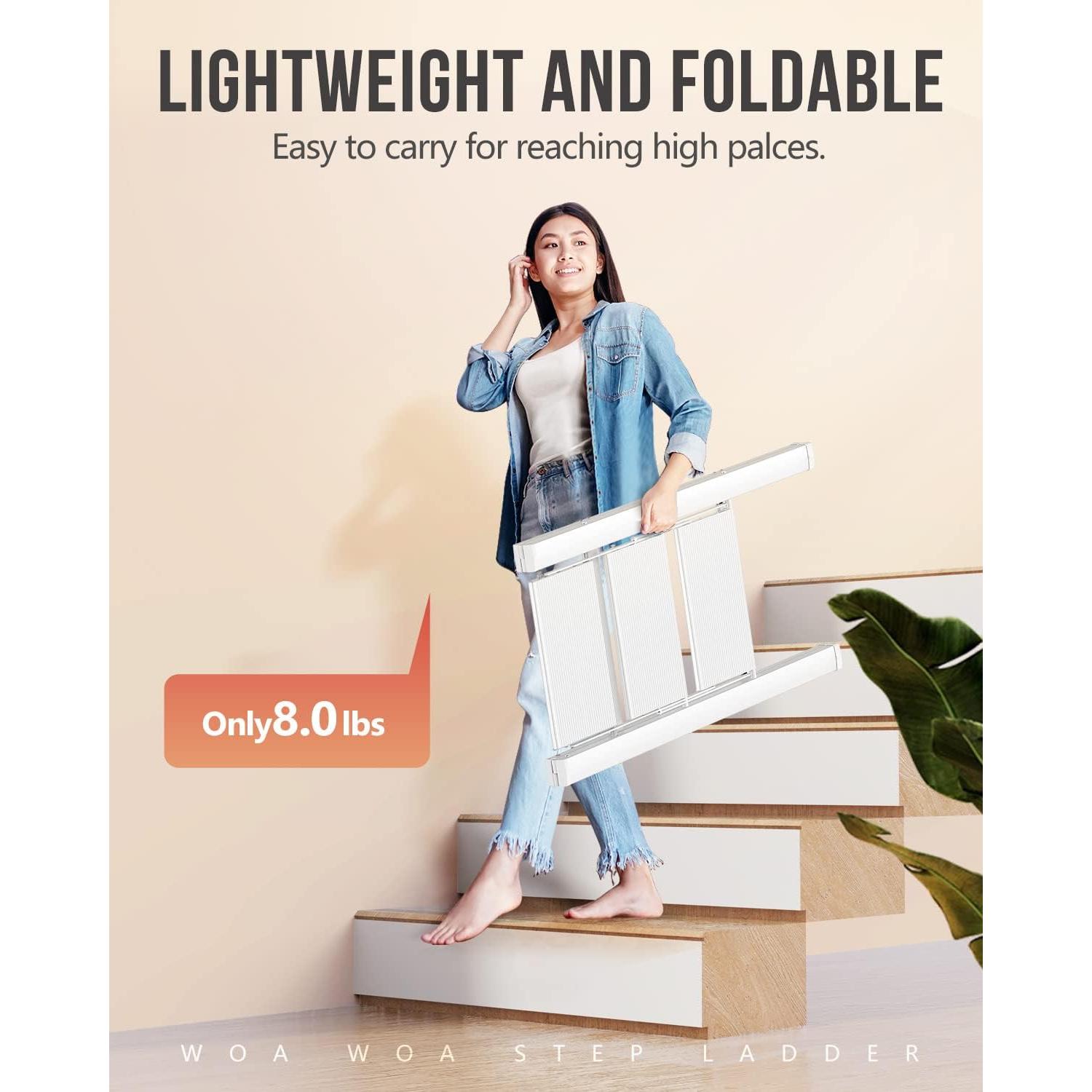 Escalera de 3 pasos WOA WOA, aluminio ligero, blanca