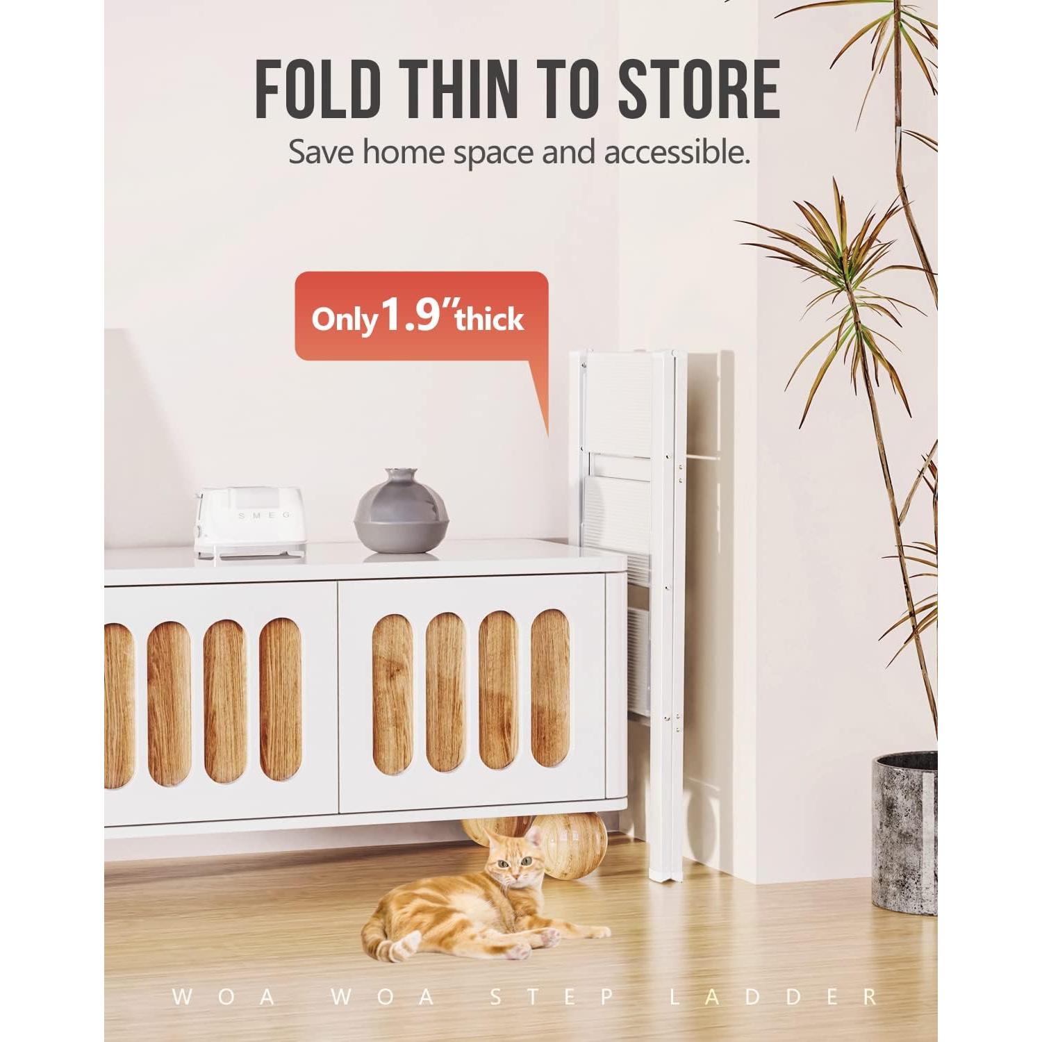 Escalera de 3 pasos WOA WOA, aluminio ligero, blanca