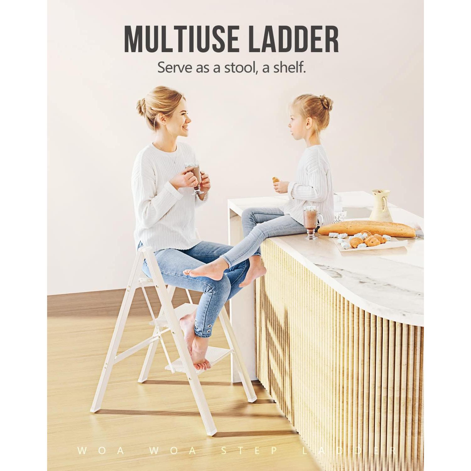 Escalera de 3 pasos WOA WOA, aluminio ligero, blanca