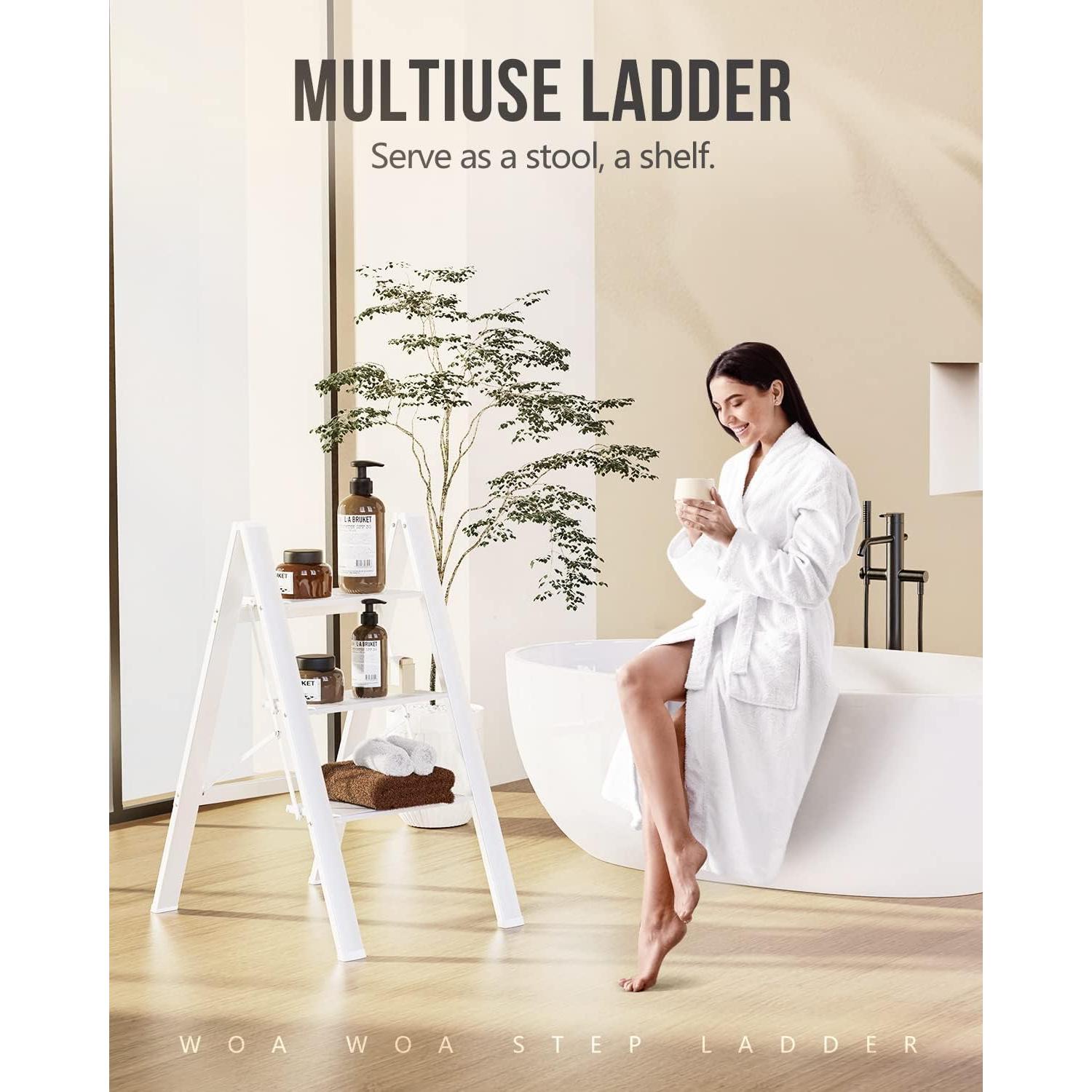 Escalera de 3 pasos WOA WOA, aluminio ligero, blanca