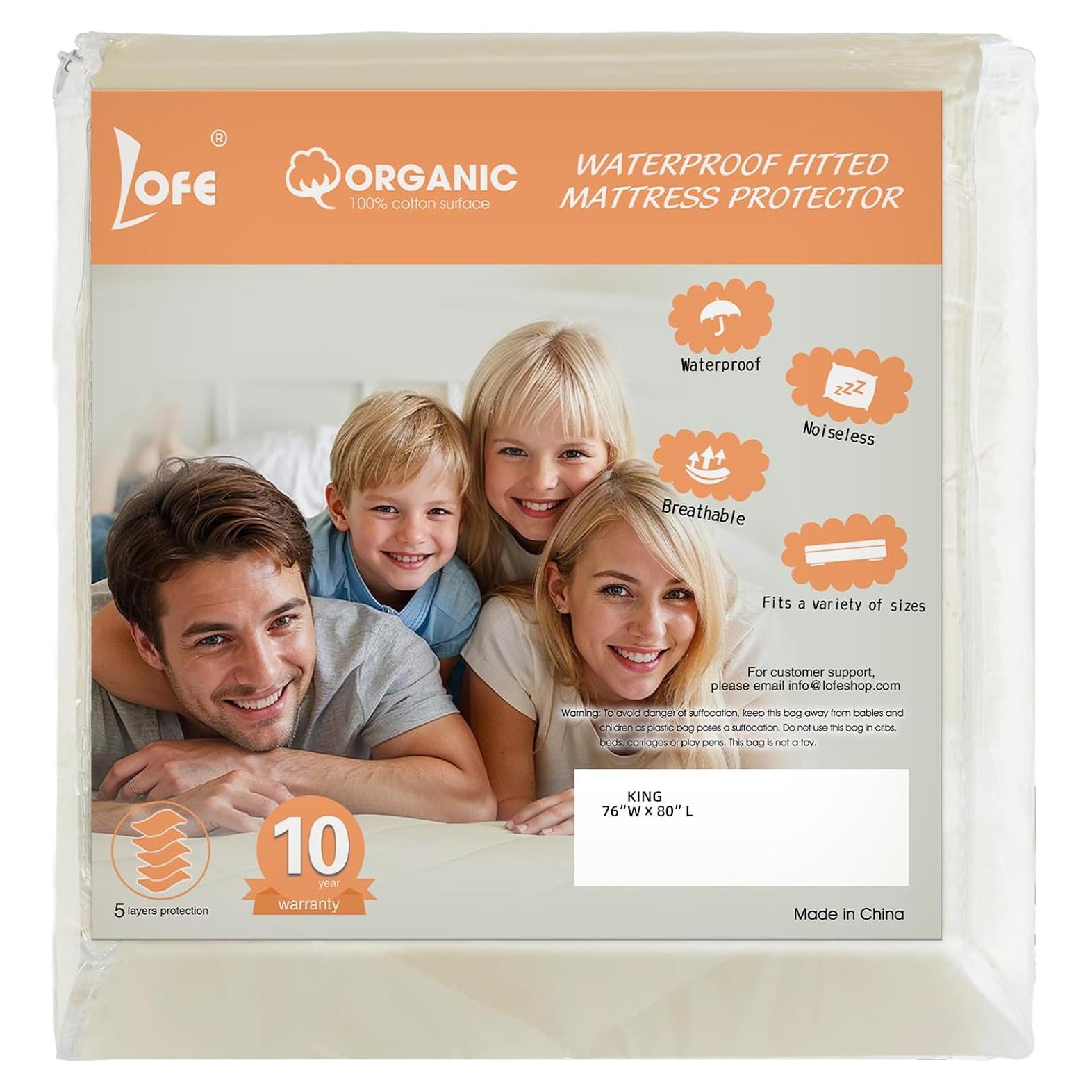 Protector de Colchón King LOFE Algodón Orgánico Impermeable 208x198 cm