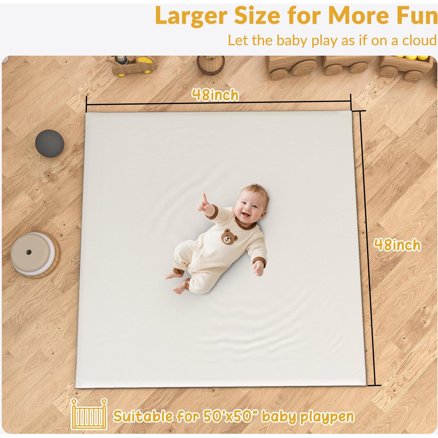 Alfombra de Juego para Bebés Acolchada PU 127x127 cm Beige