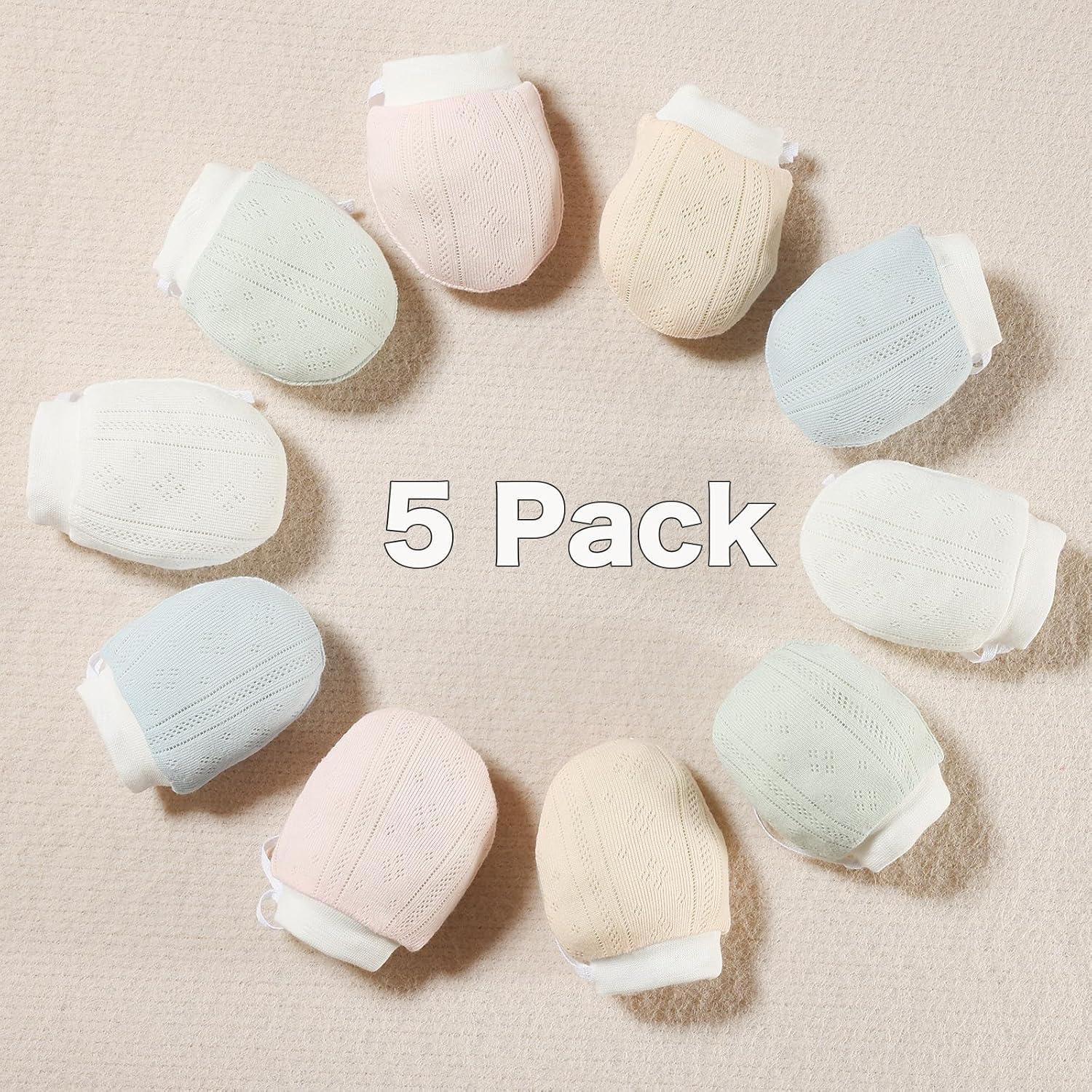 Manoplas para Recién Nacidos No Scratch 100% Algodón 5 Pzas