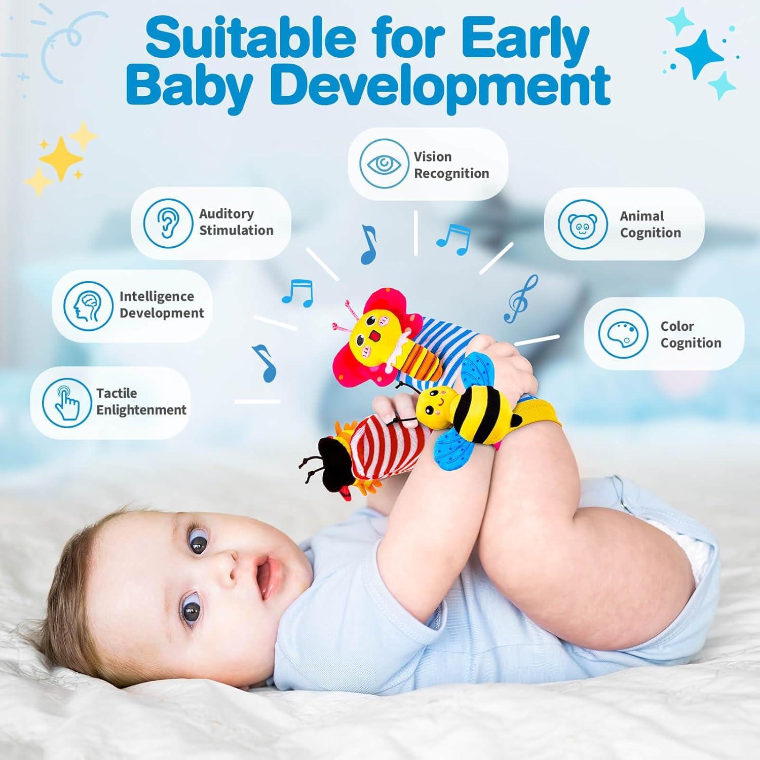 Sonajeros de Muñeca y Calcetines para Bebés 0-12 Meses