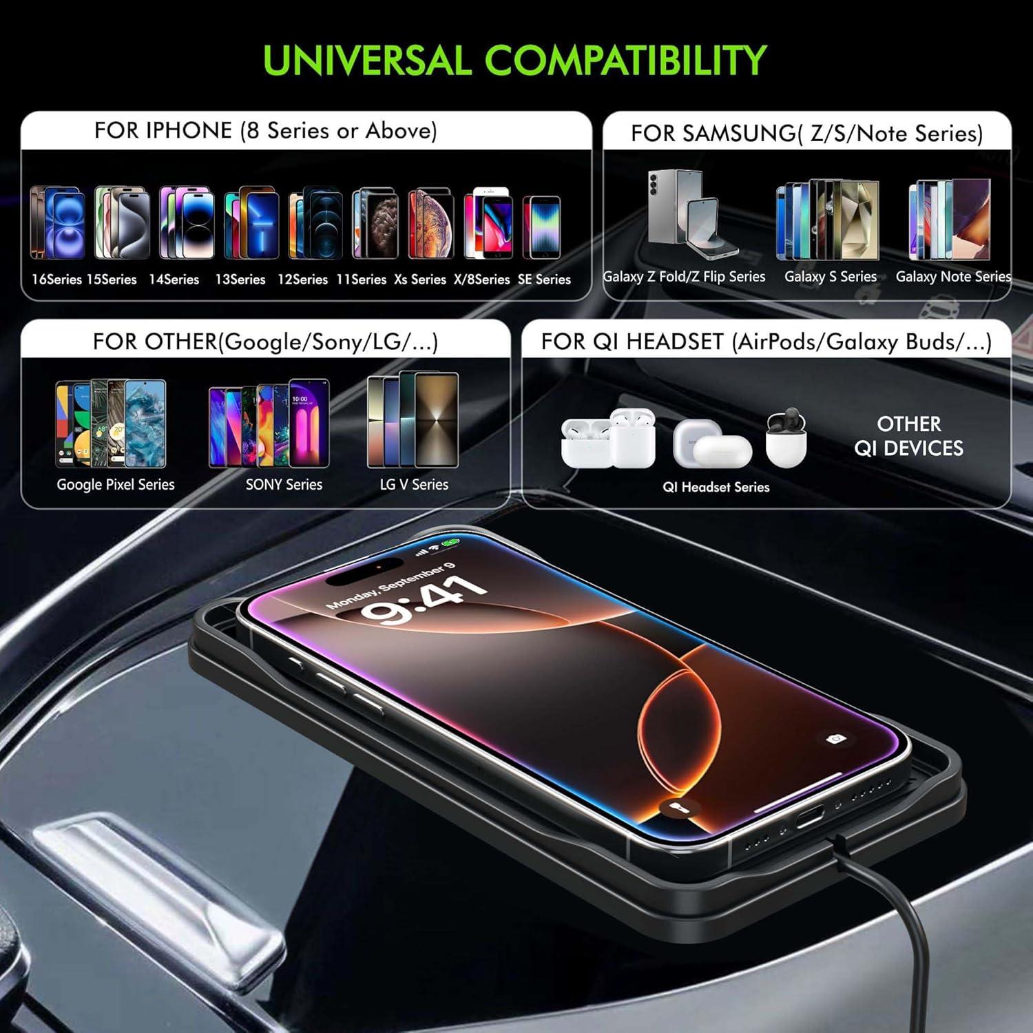 Cargador Inalámbrico Rápido 15W para Auto LANSEMKU Negro