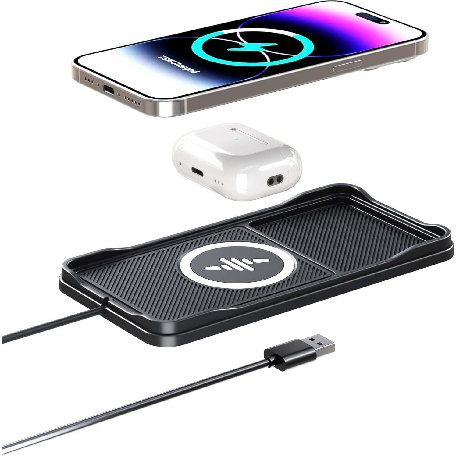 Cargador Inalámbrico Rápido 15W para Auto LANSEMKU Negro