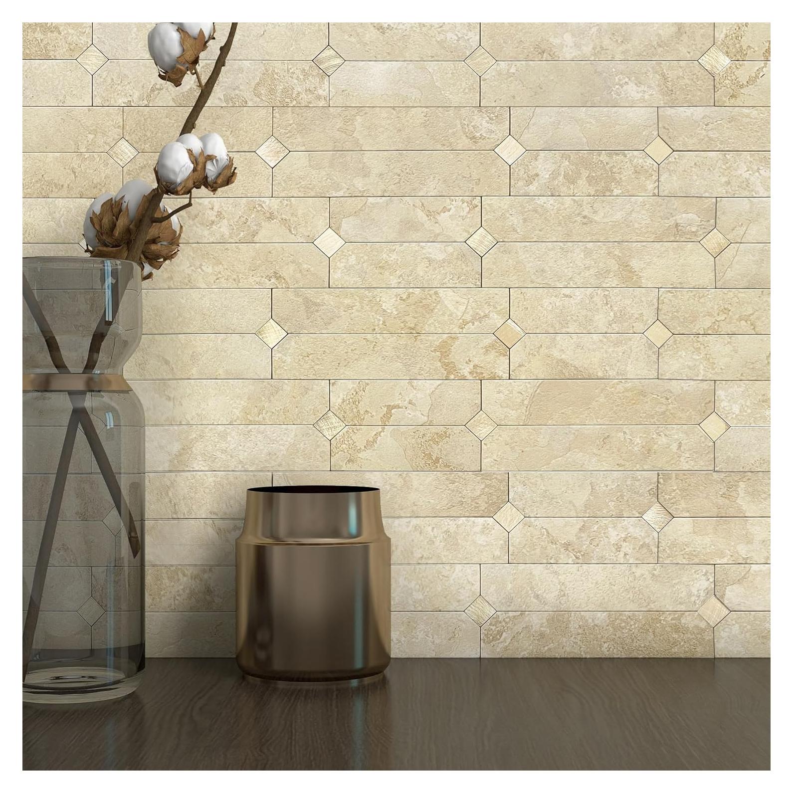 Azulejos Autoadhesivos M MOFIT 5 Hojas Beige Dorado 3D