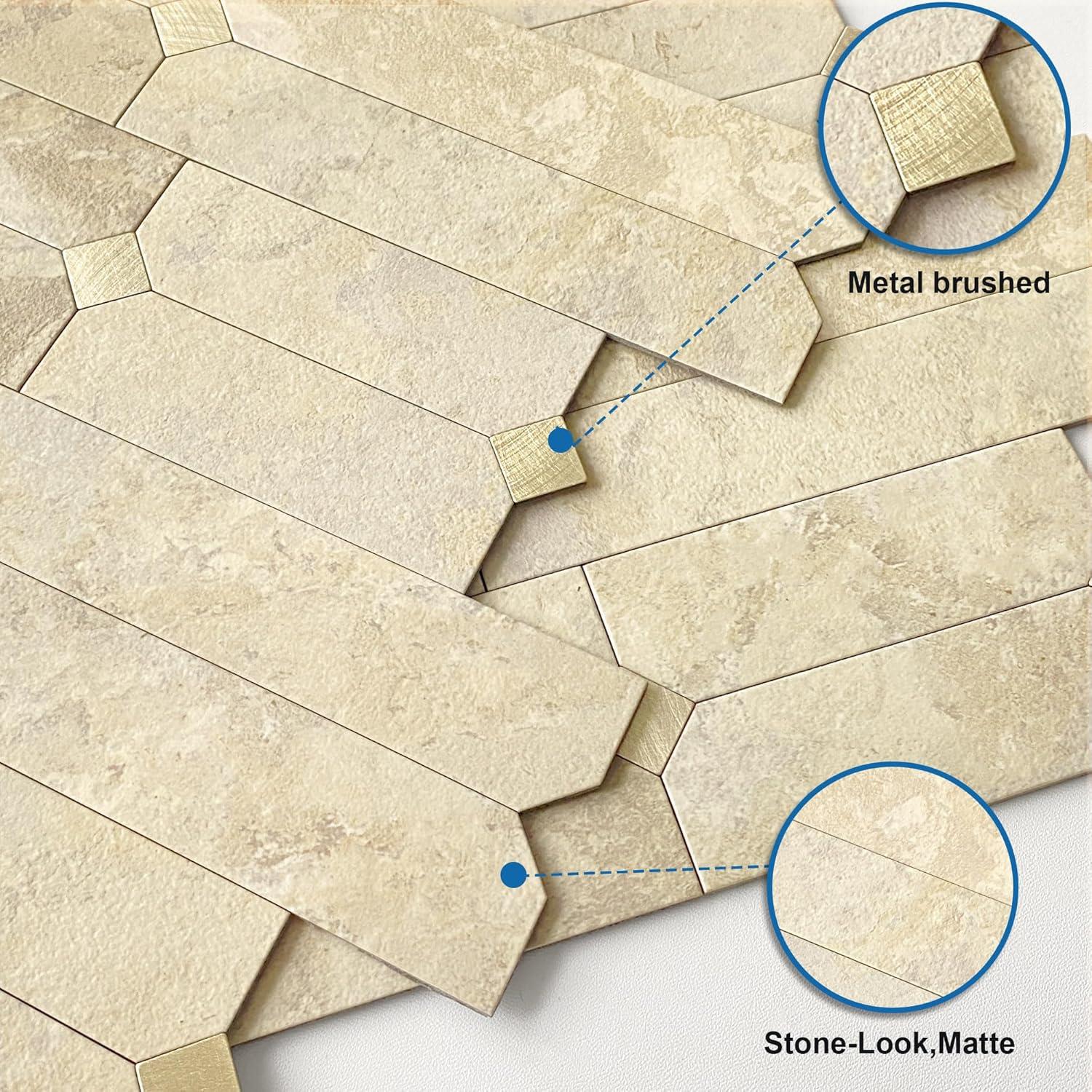 Azulejos Autoadhesivos M MOFIT 5 Hojas Beige Dorado 3D