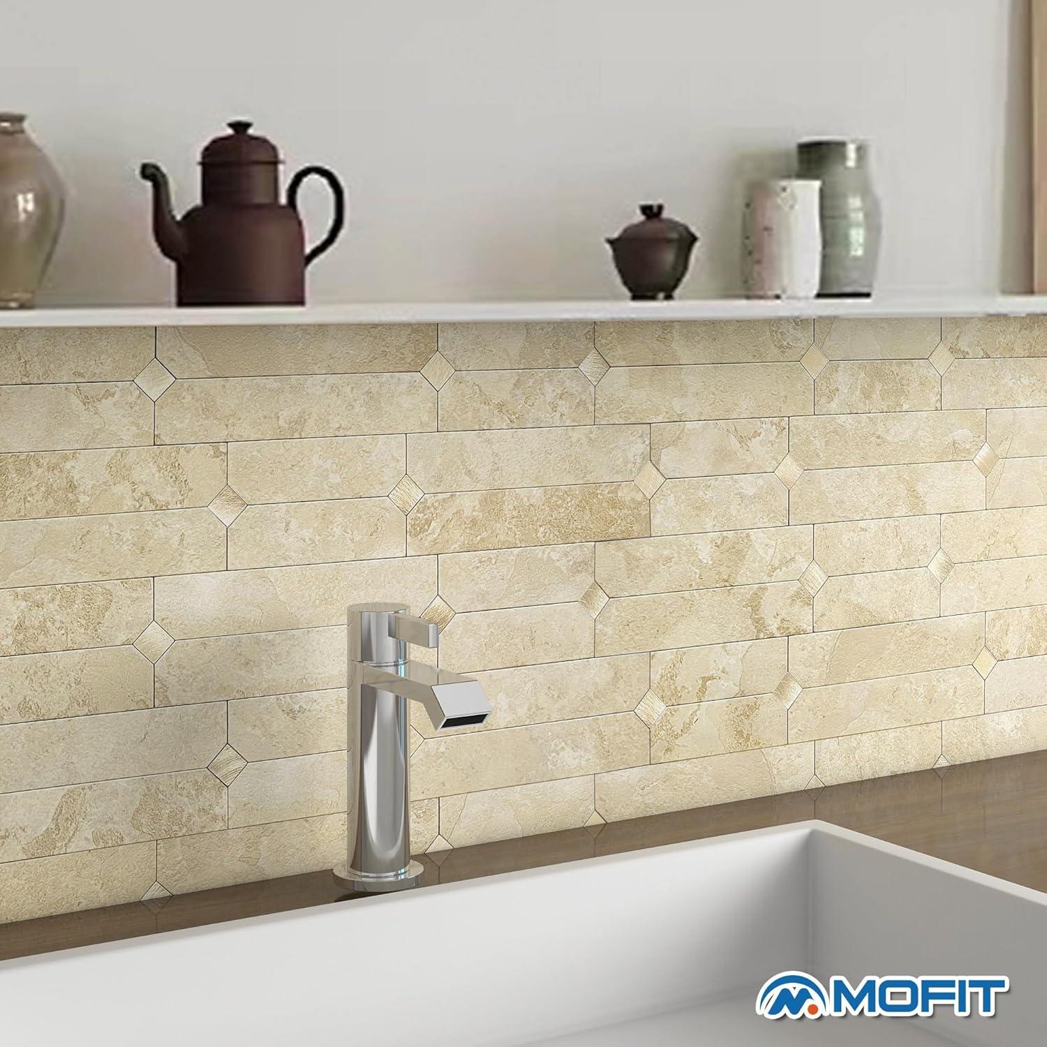 Azulejos Autoadhesivos M MOFIT 5 Hojas Beige Dorado 3D