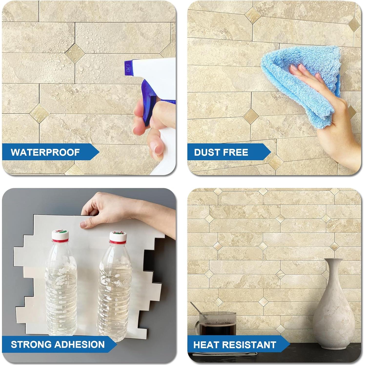 Azulejos Autoadhesivos M MOFIT 5 Hojas Beige Dorado 3D