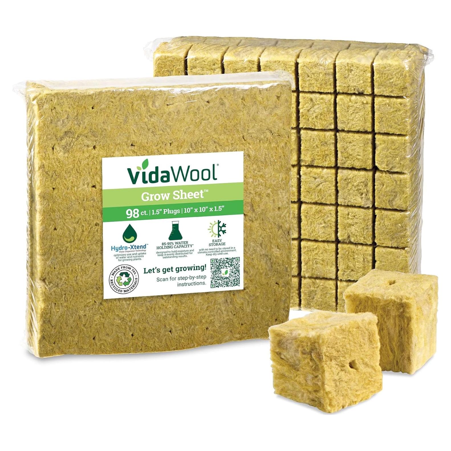 Hoja de Crecimiento Inicial VidaWool Grow 98 Tapones Hidropónicos